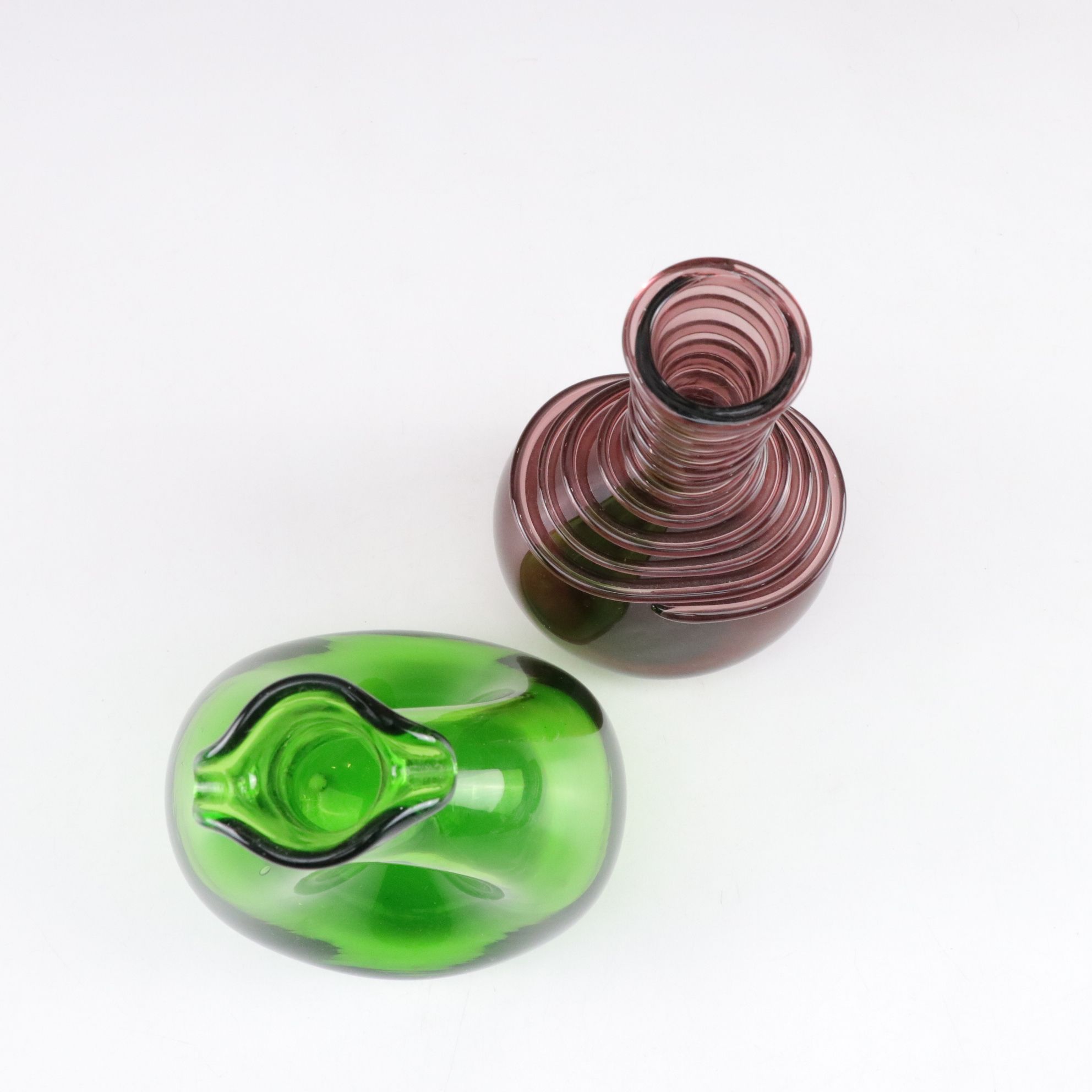 Amethyst Spiral Neck Vase, Lime Green Donut Glass Decanter, Crackle Glass & More