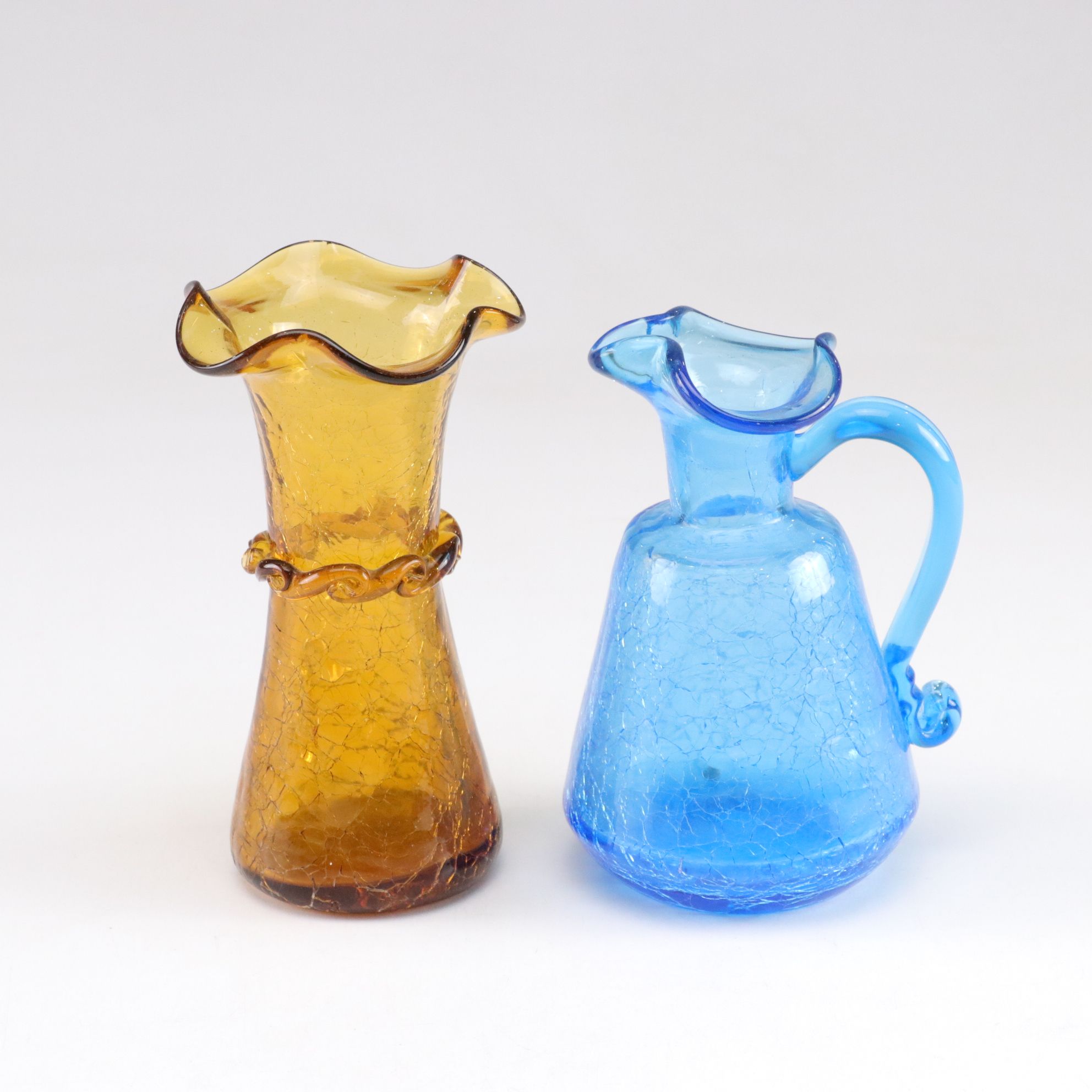 Amethyst Spiral Neck Vase, Lime Green Donut Glass Decanter, Crackle Glass & More