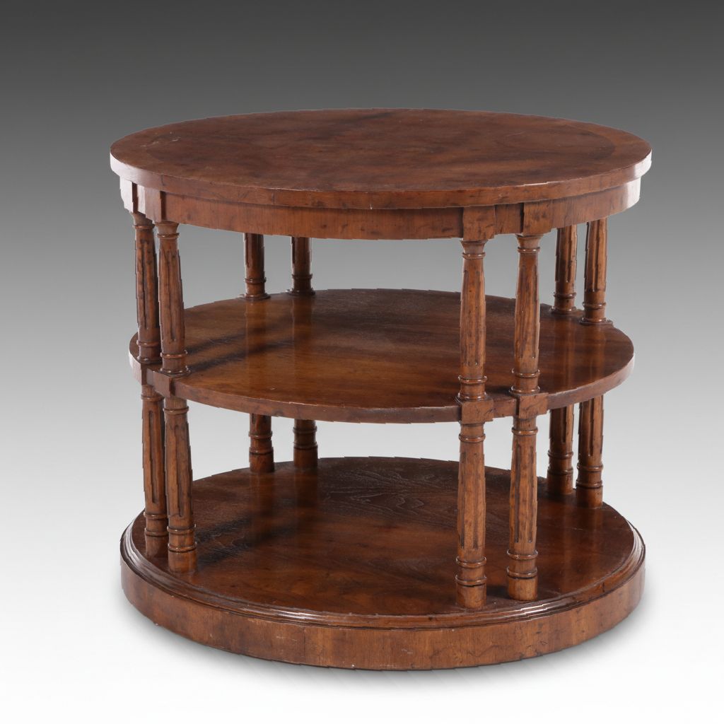 Regency Style Three-Tiered Walnut Finish Side Table