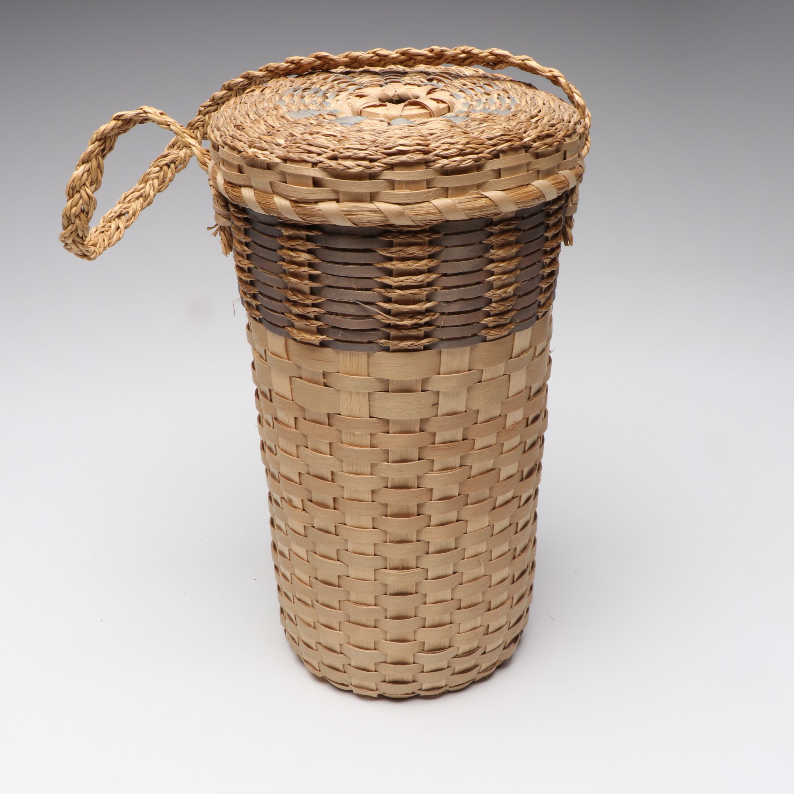 Passamaquoddy Artisan Crafted Brown Ash and Sweetgrass Baskets