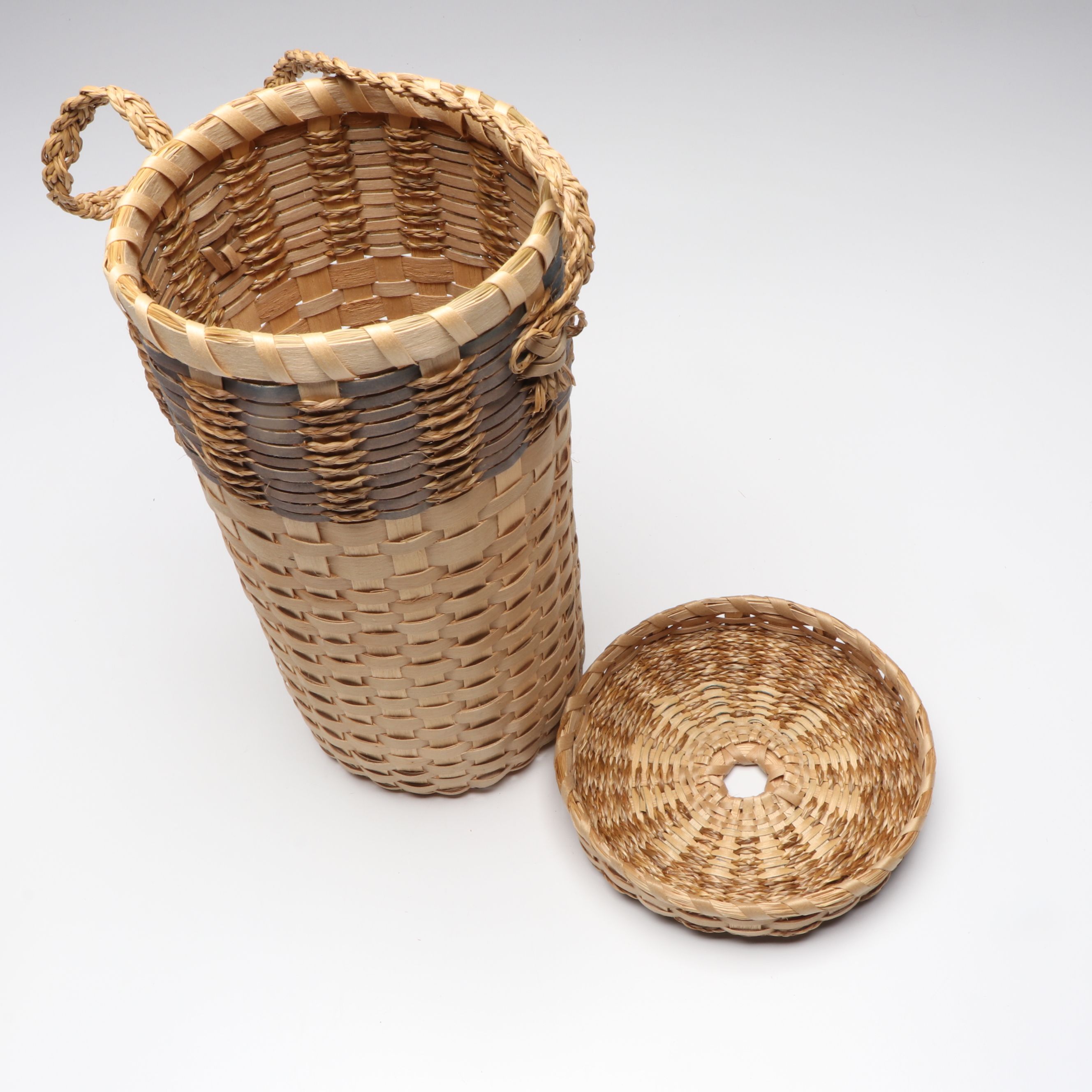 Passamaquoddy Artisan Crafted Brown Ash and Sweetgrass Baskets