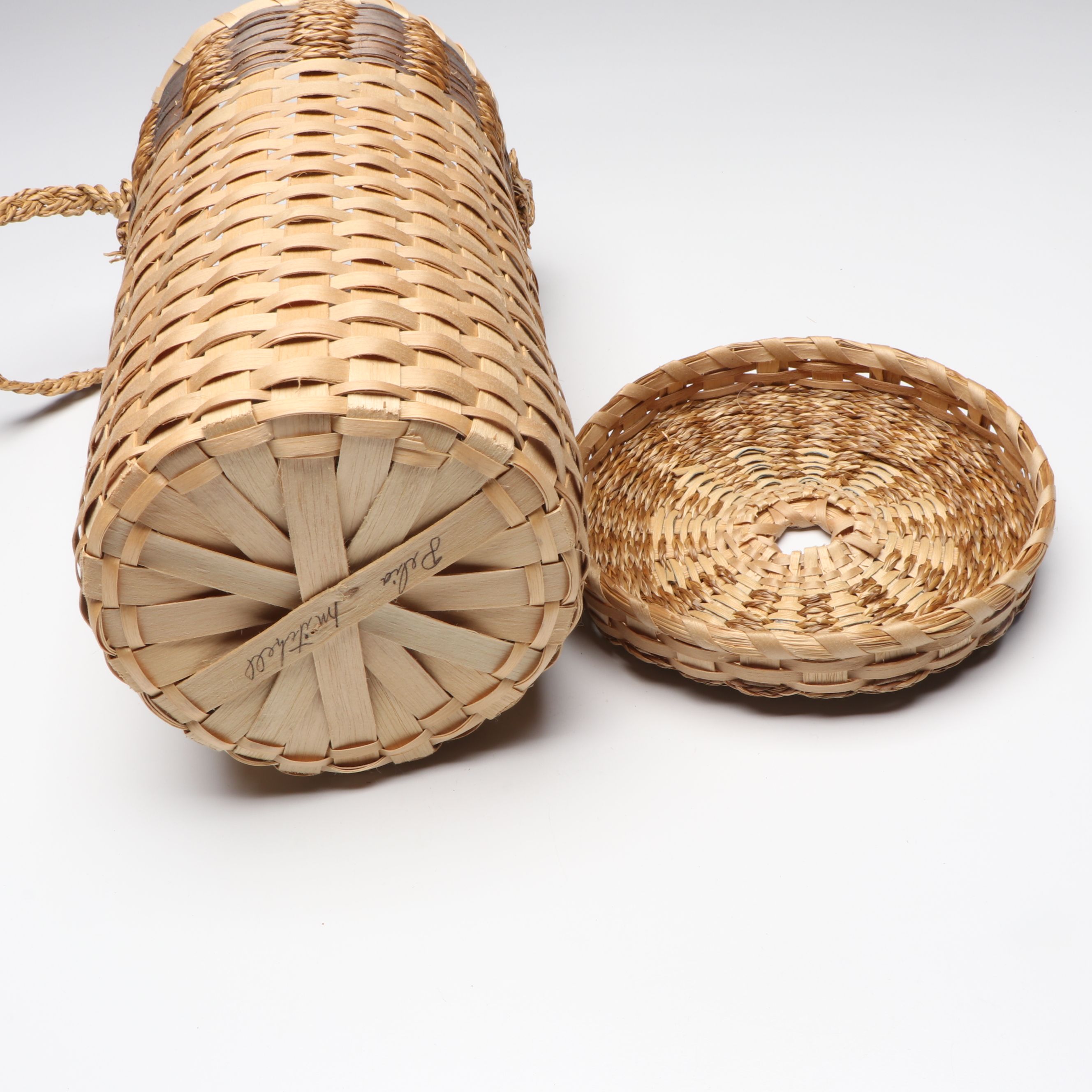 Passamaquoddy Artisan Crafted Brown Ash and Sweetgrass Baskets