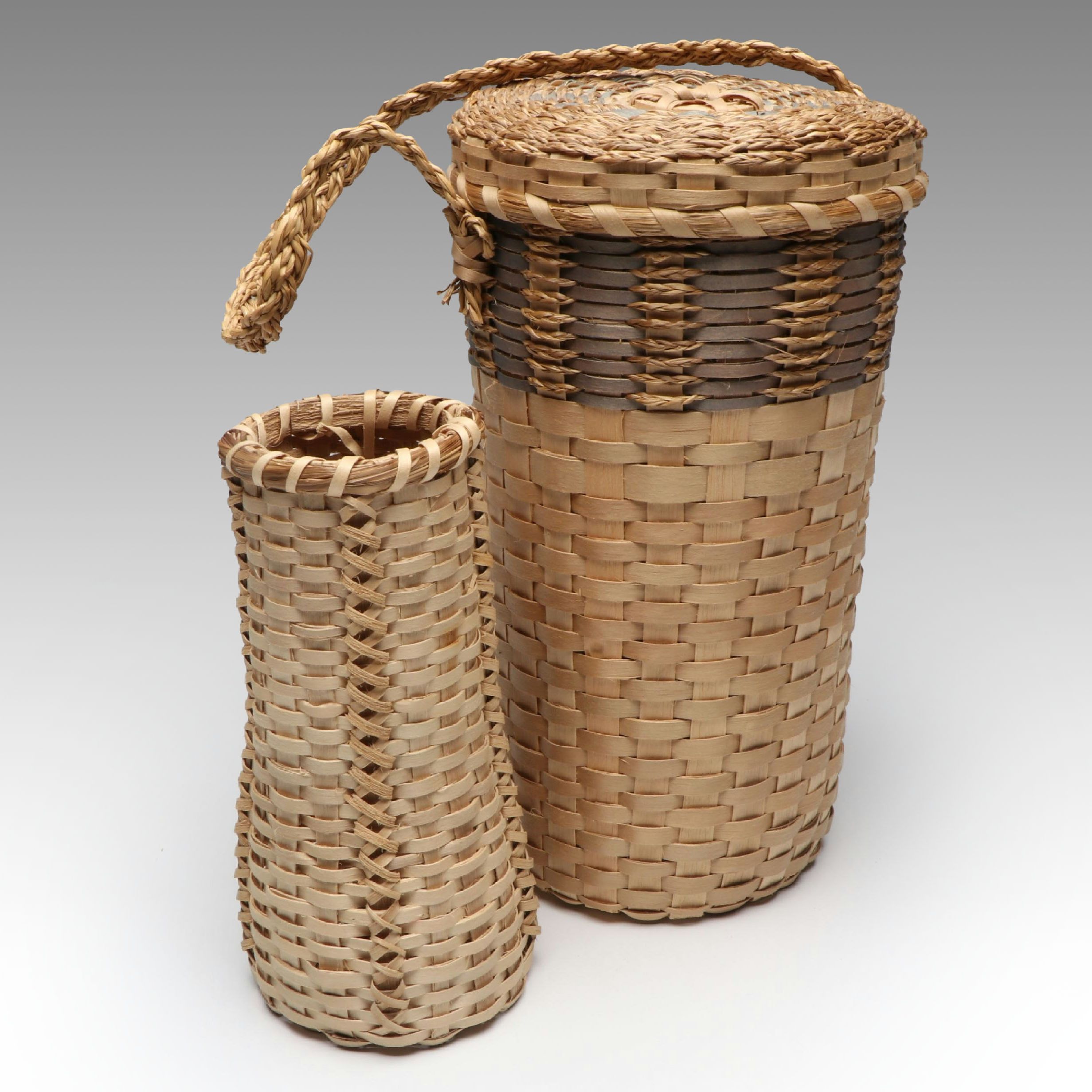 Passamaquoddy Artisan Crafted Brown Ash and Sweetgrass Baskets