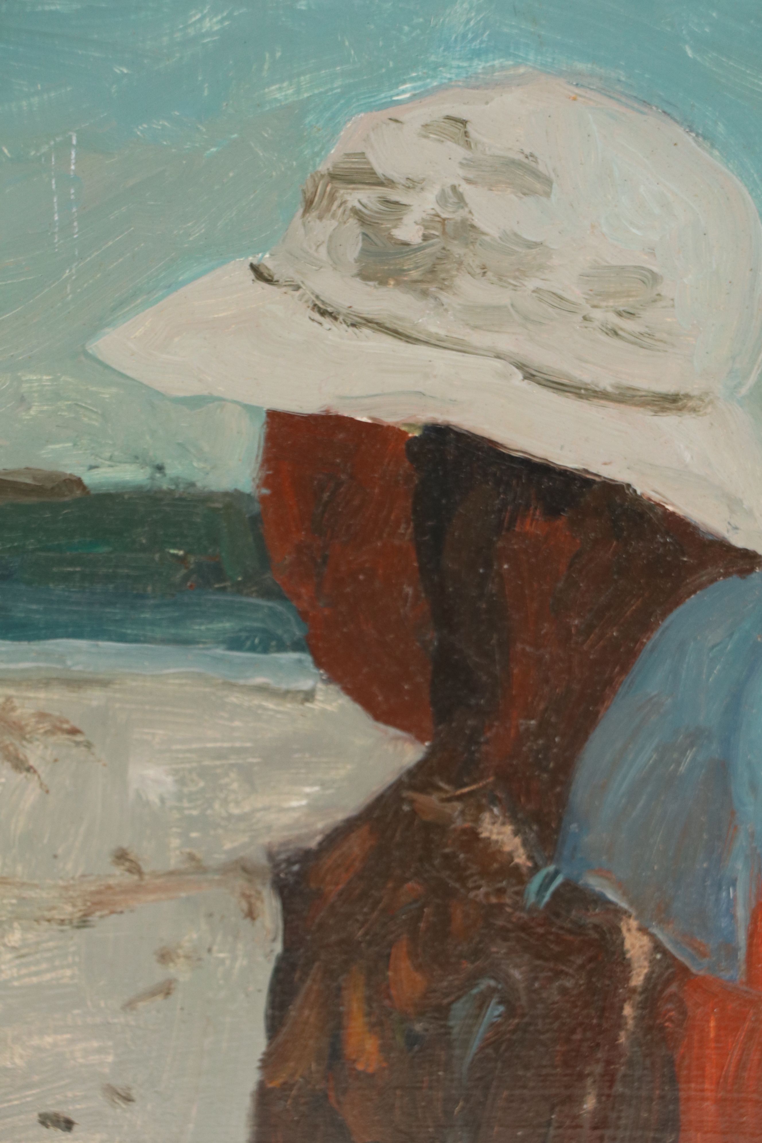 Bernard Lennon Oil Painting Portrait in Coastal Landscape, Mid to Late 20th C.