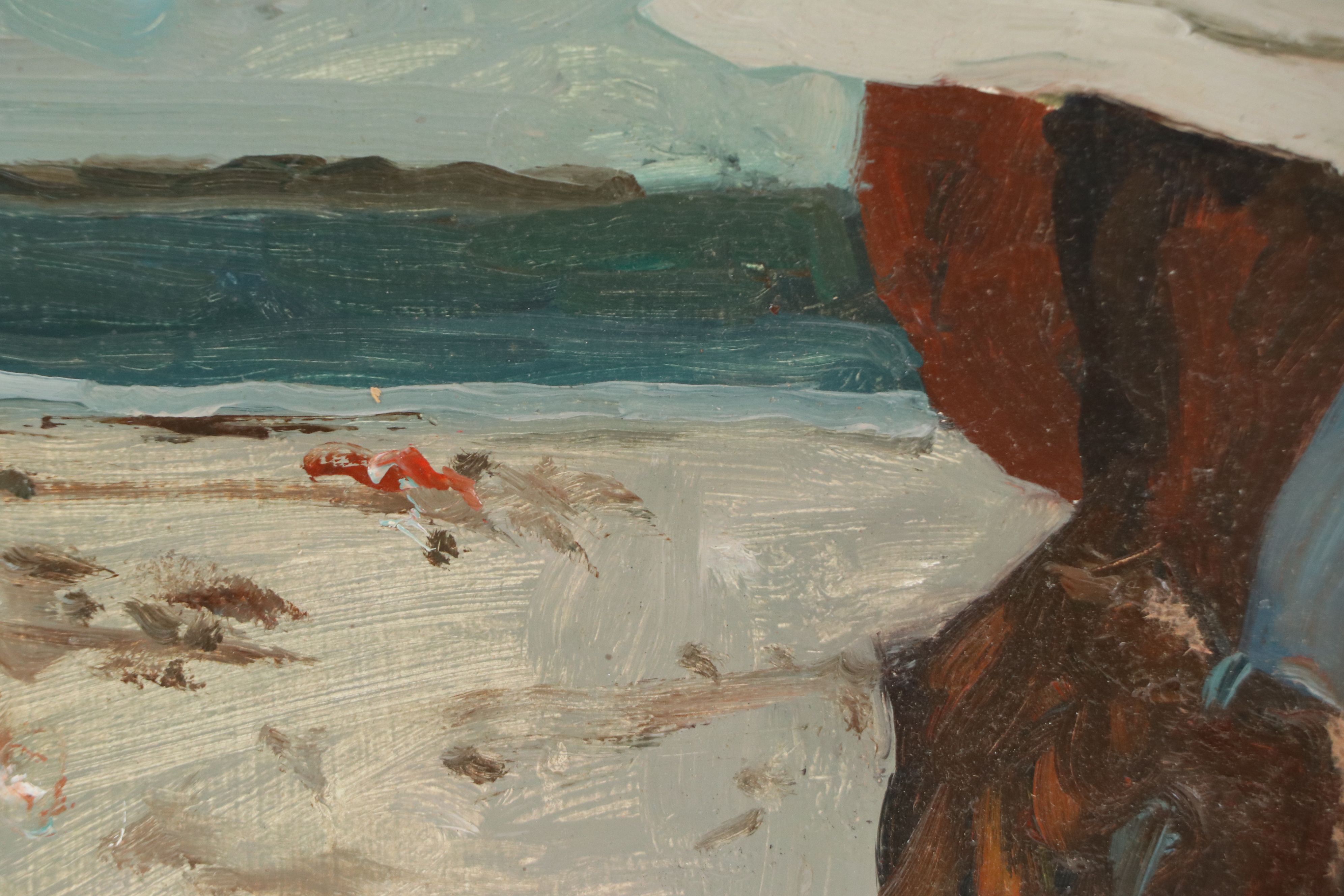 Bernard Lennon Oil Painting Portrait in Coastal Landscape, Mid to Late 20th C.