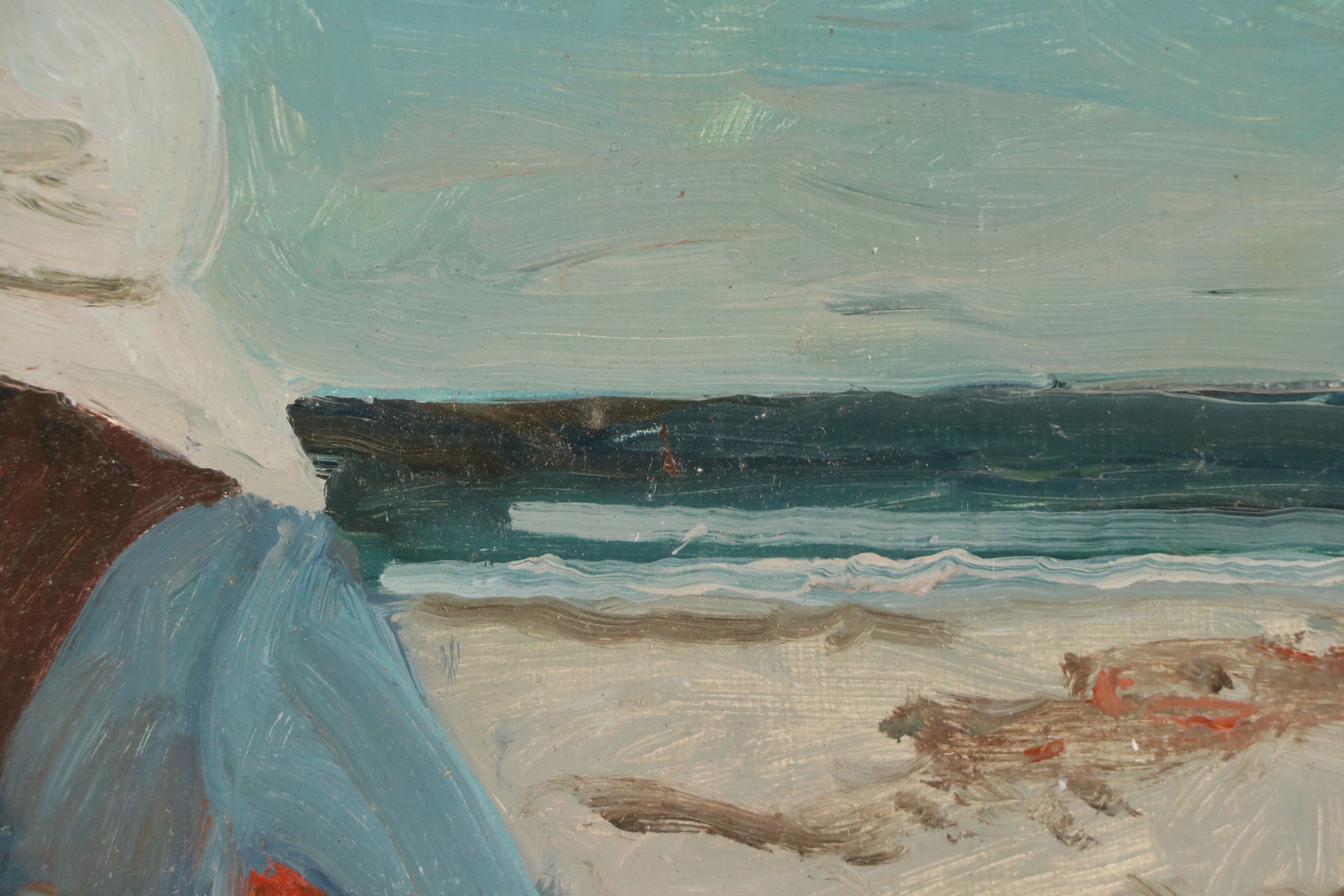 Bernard Lennon Oil Painting Portrait in Coastal Landscape, Mid to Late 20th C.