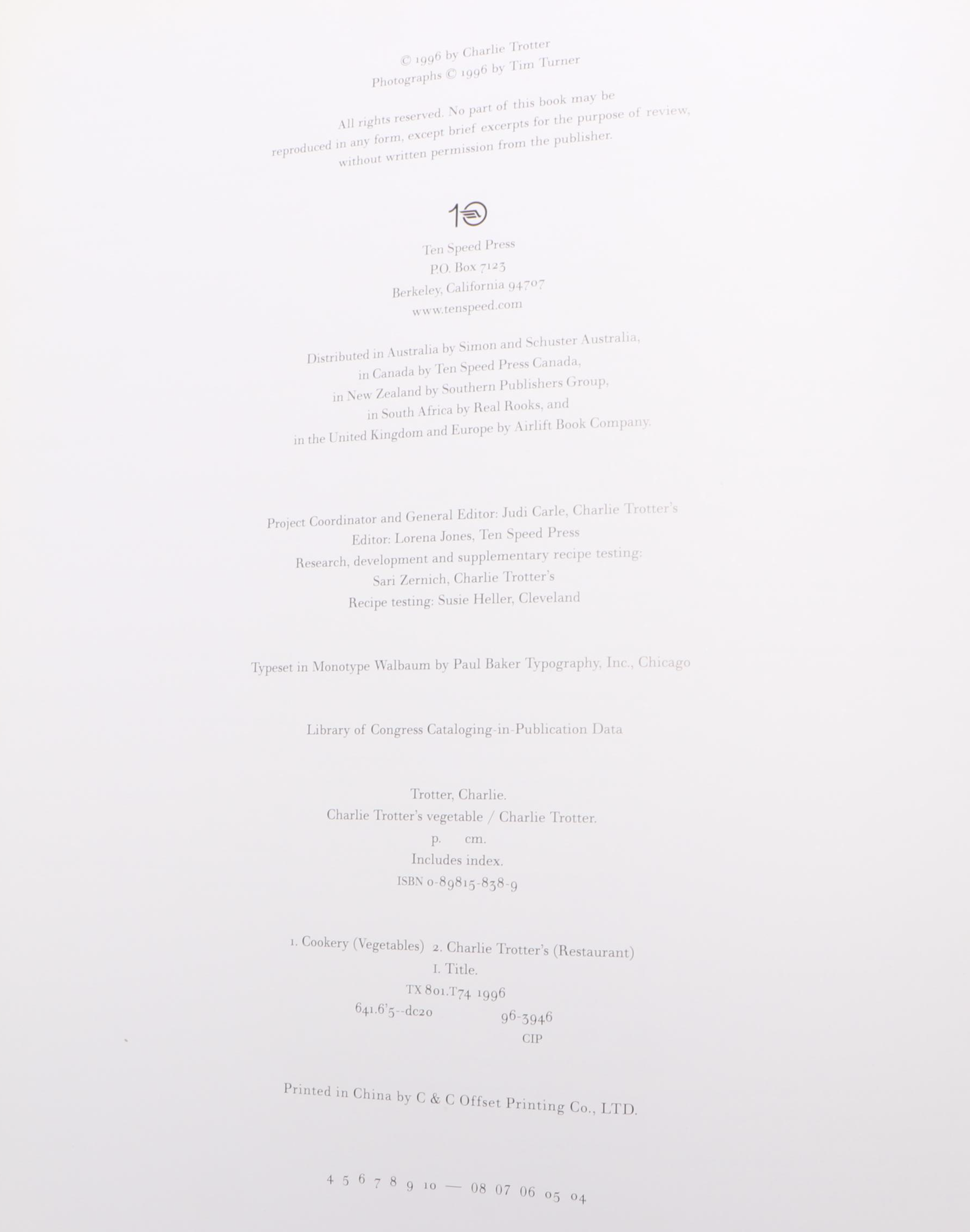 "Charlie Trotter's Vegetables" with More Cookbooks