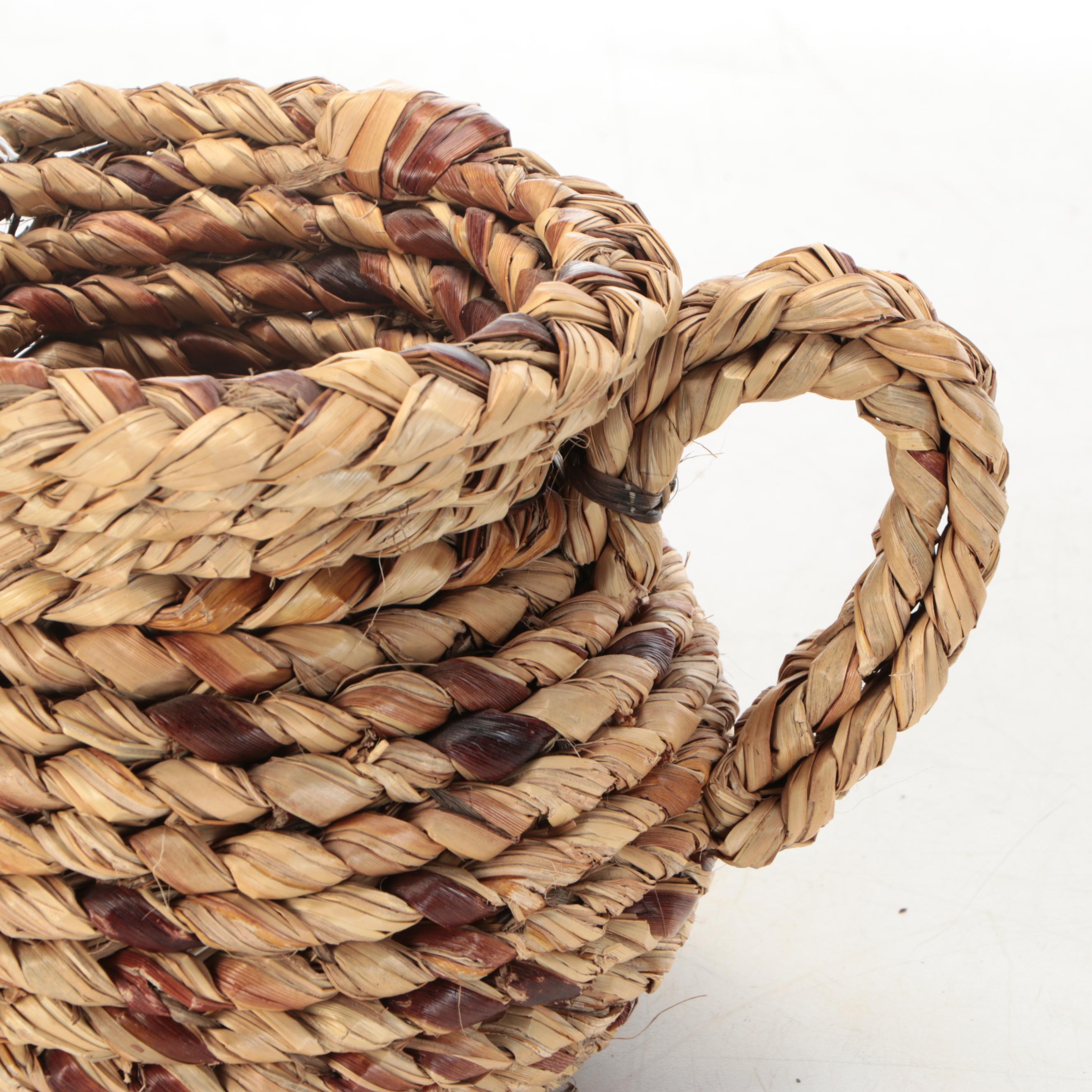 South African Zulu Peoples Woven Ilala Palm Handled Basketry Vessels