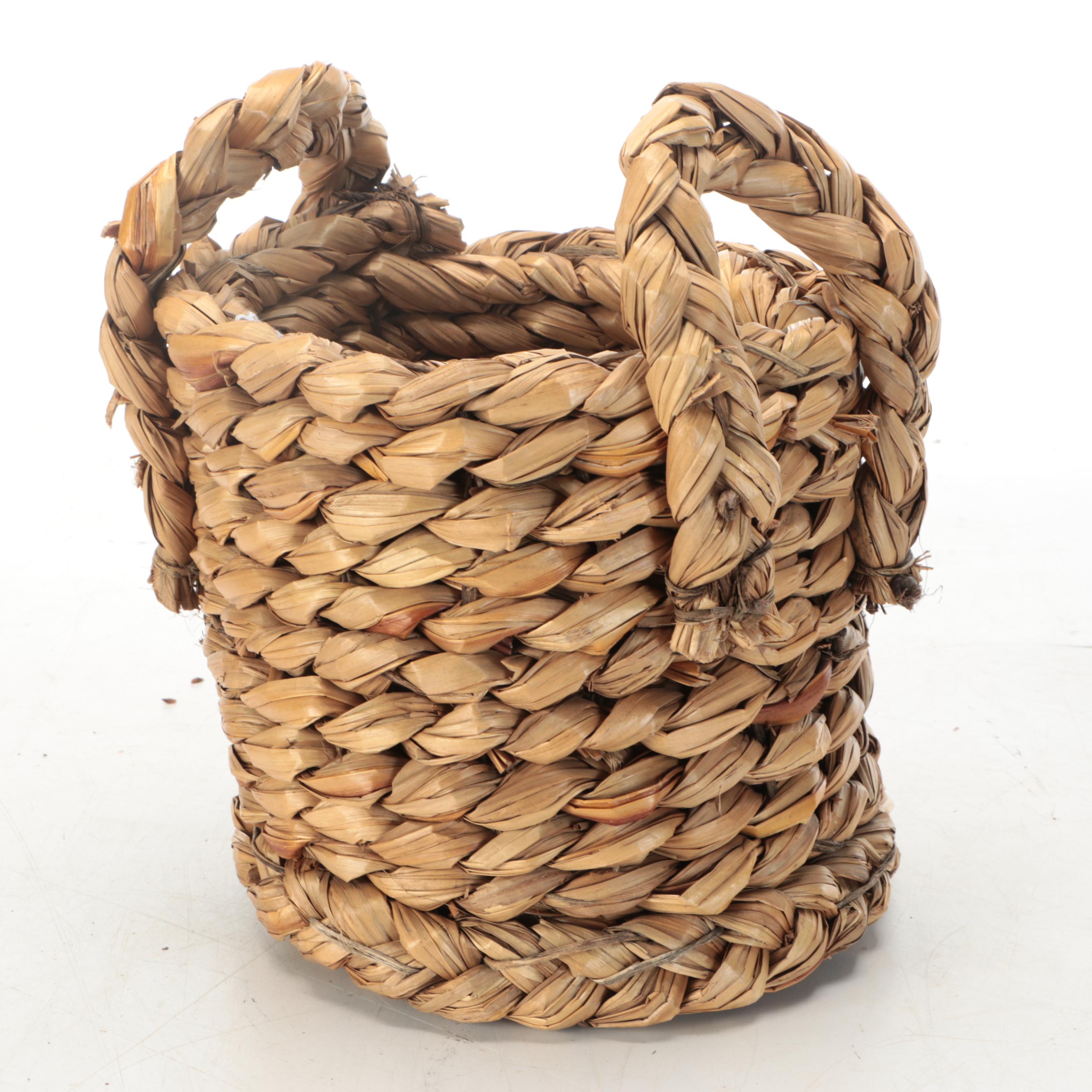 South African Zulu Peoples Woven Ilala Palm Handled Basketry Vessels