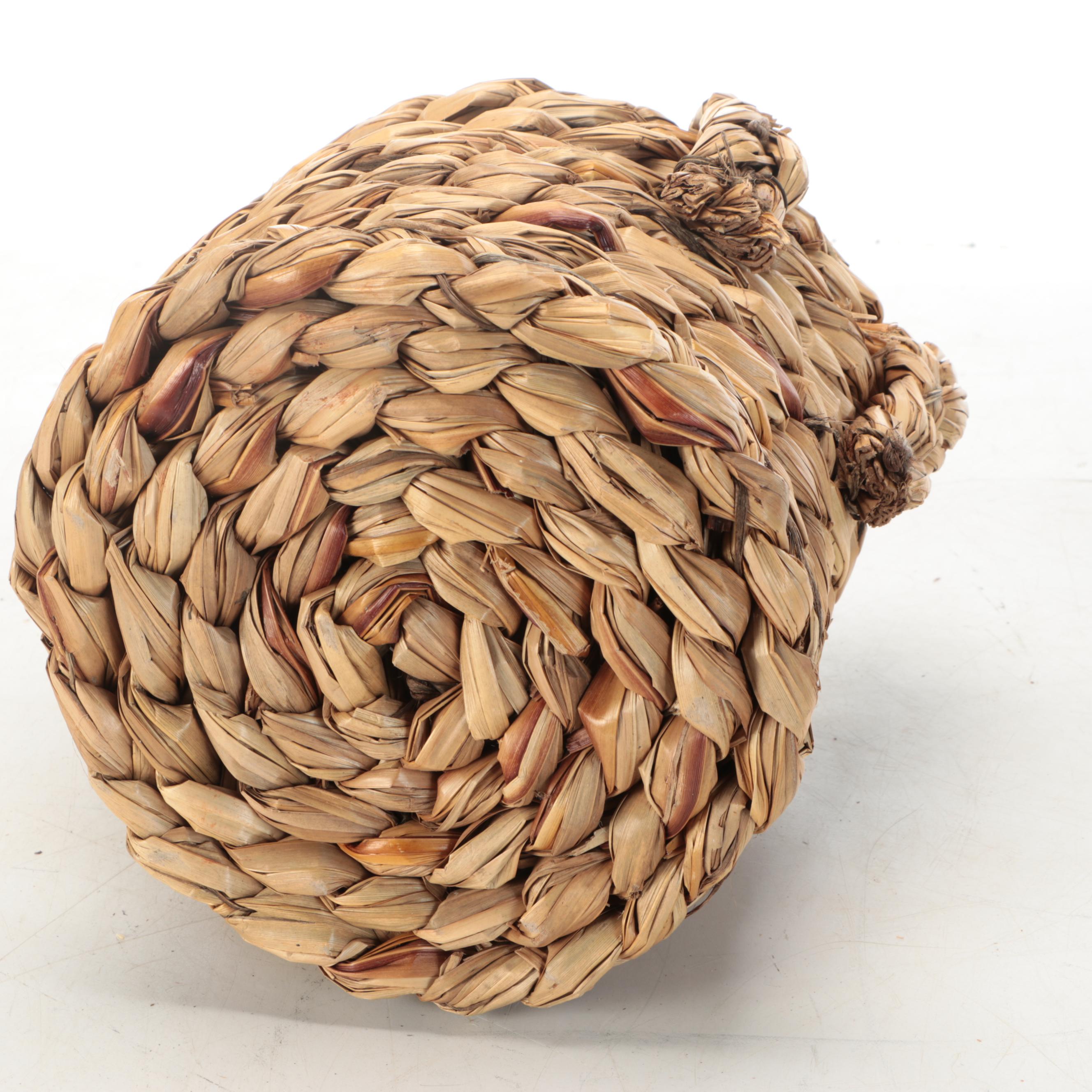 South African Zulu Peoples Woven Ilala Palm Handled Basketry Vessels