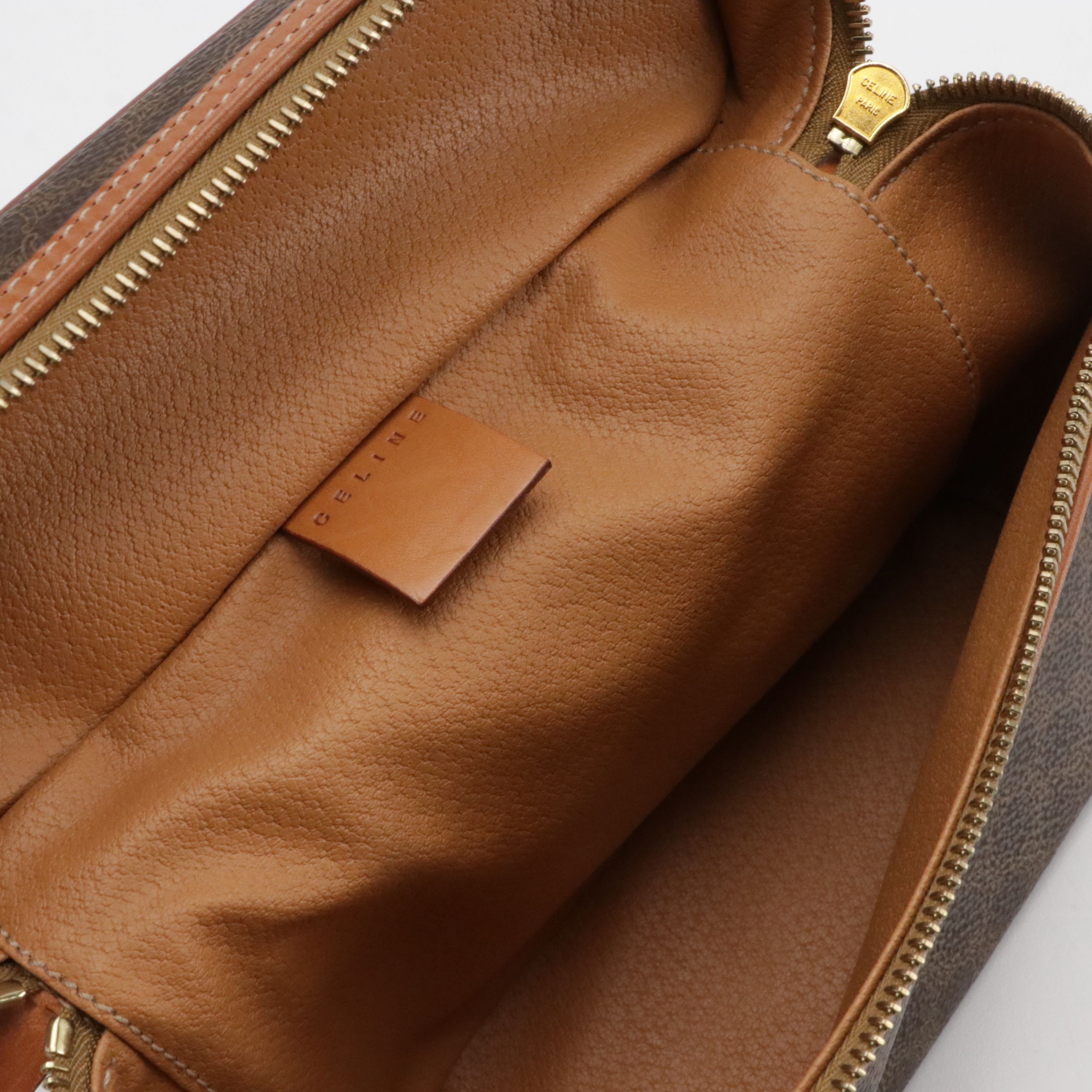 Celine Top Handle Vanity Zip Bag in Dark Brown Macadam Canvas and Leather