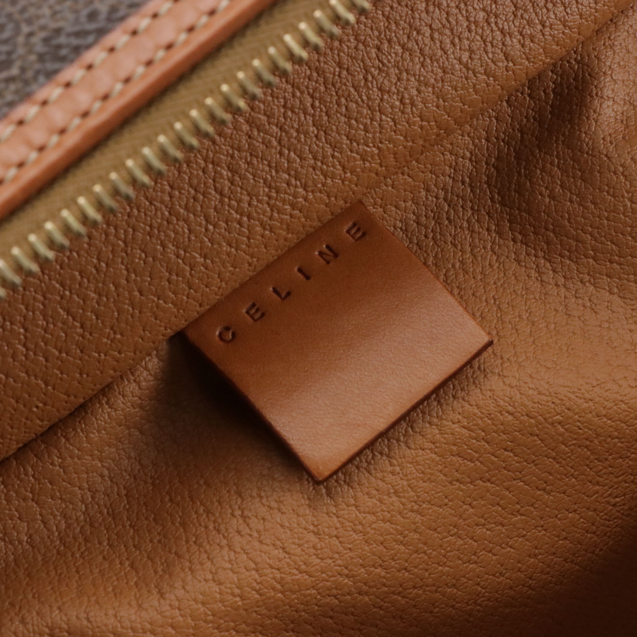 Celine Top Handle Vanity Zip Bag in Dark Brown Macadam Canvas and Leather