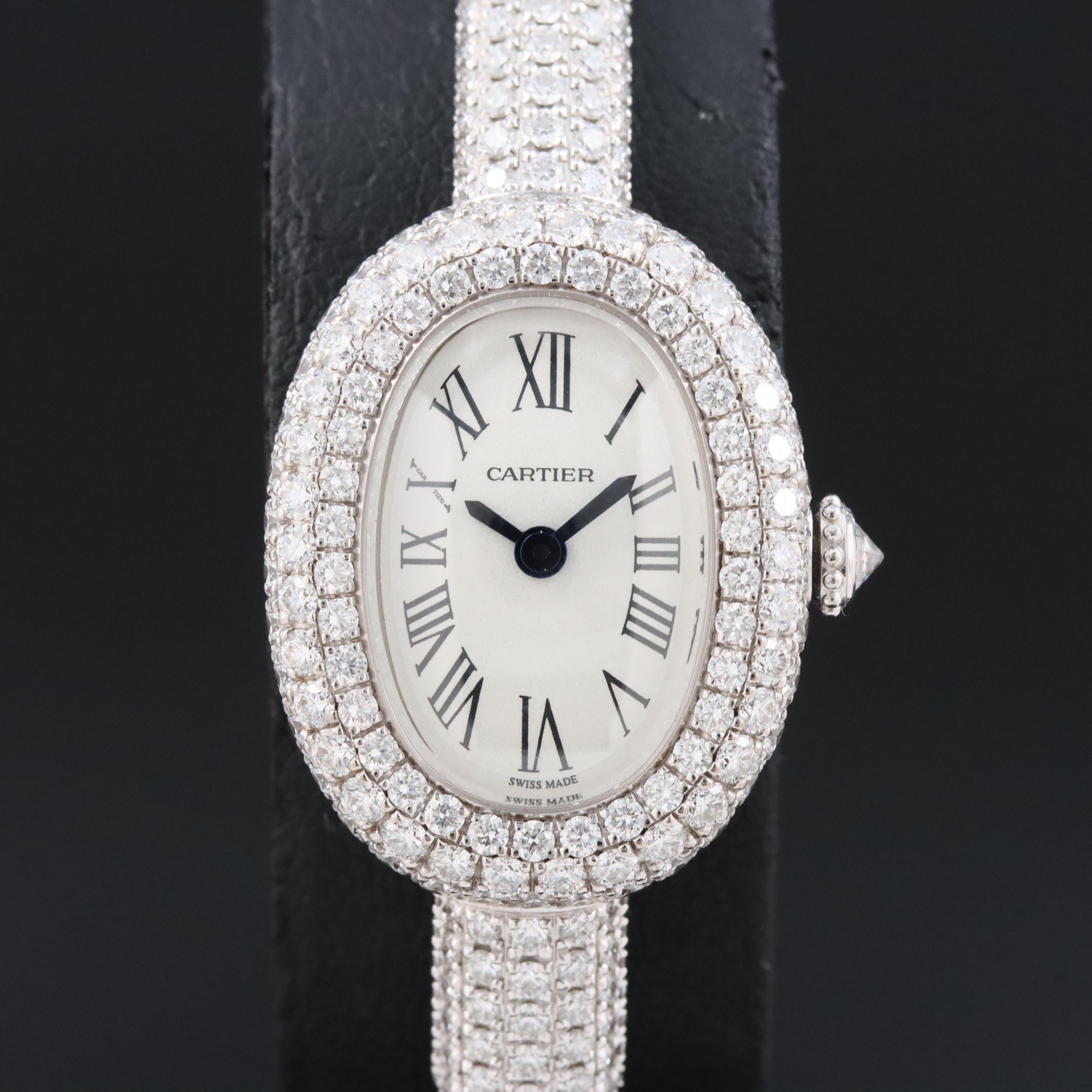 18K Cartier Baignoire Mini Model 5.00 CTW Factory Pavé Diamond Watch