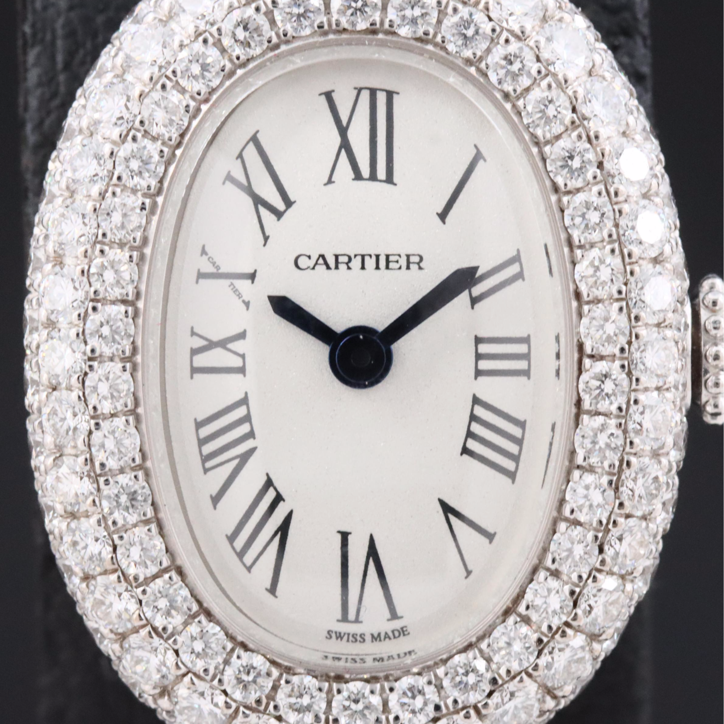 18K Cartier Baignoire Mini Model 5.00 CTW Factory Pavé Diamond Watch