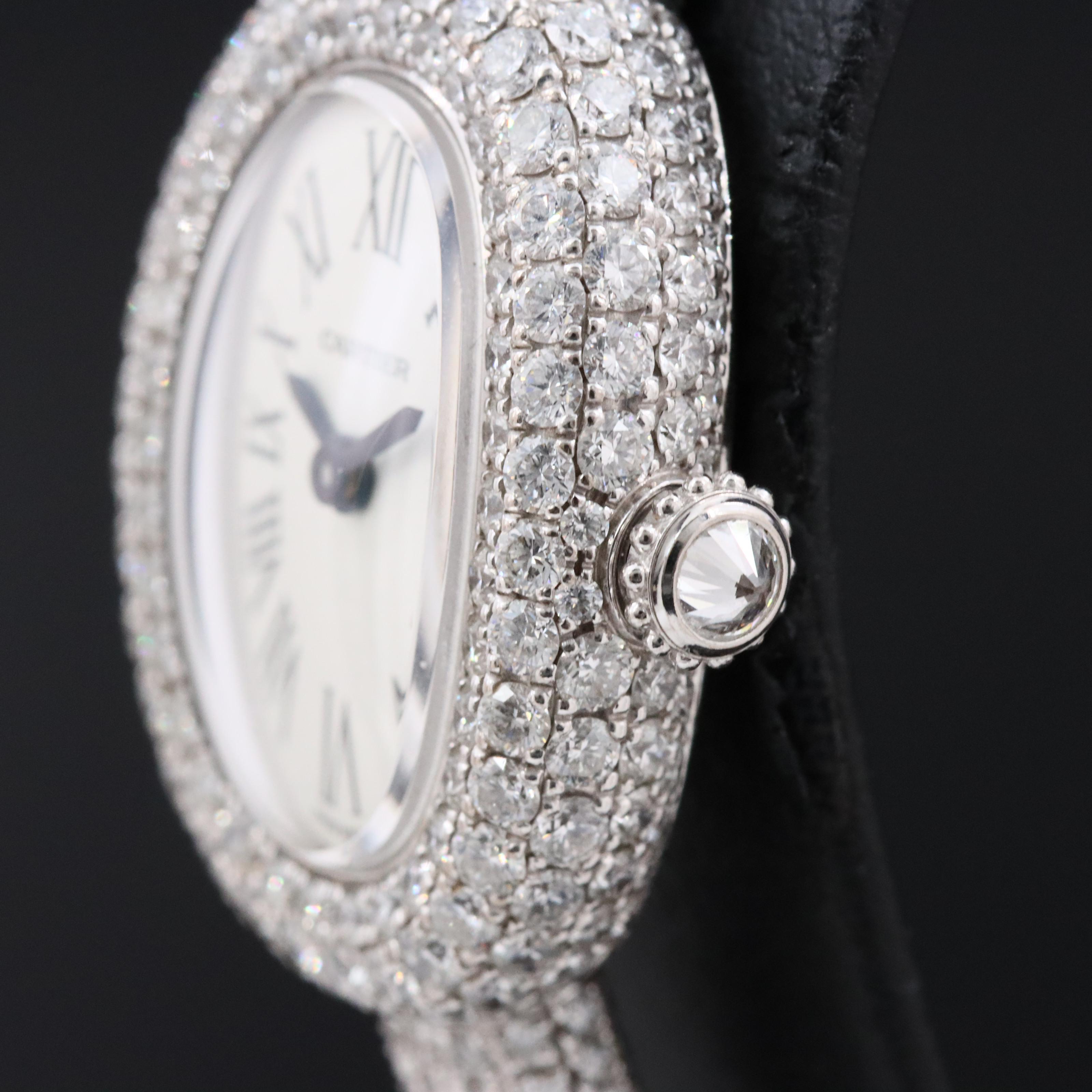 18K Cartier Baignoire Mini Model 5.00 CTW Factory Pavé Diamond Watch