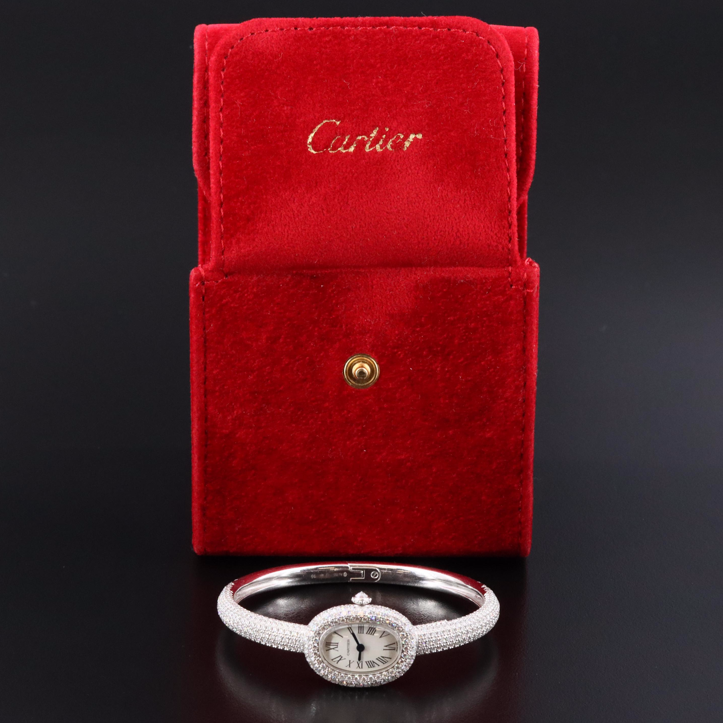 18K Cartier Baignoire Mini Model 5.00 CTW Factory Pavé Diamond Watch