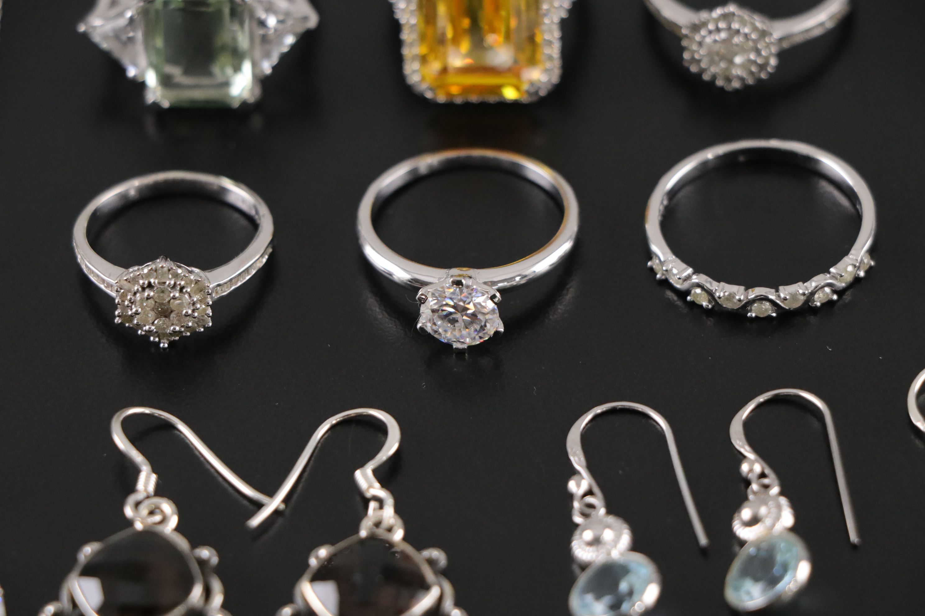 14 Assorted Sterling Silver Rings, Earrings and Necklace