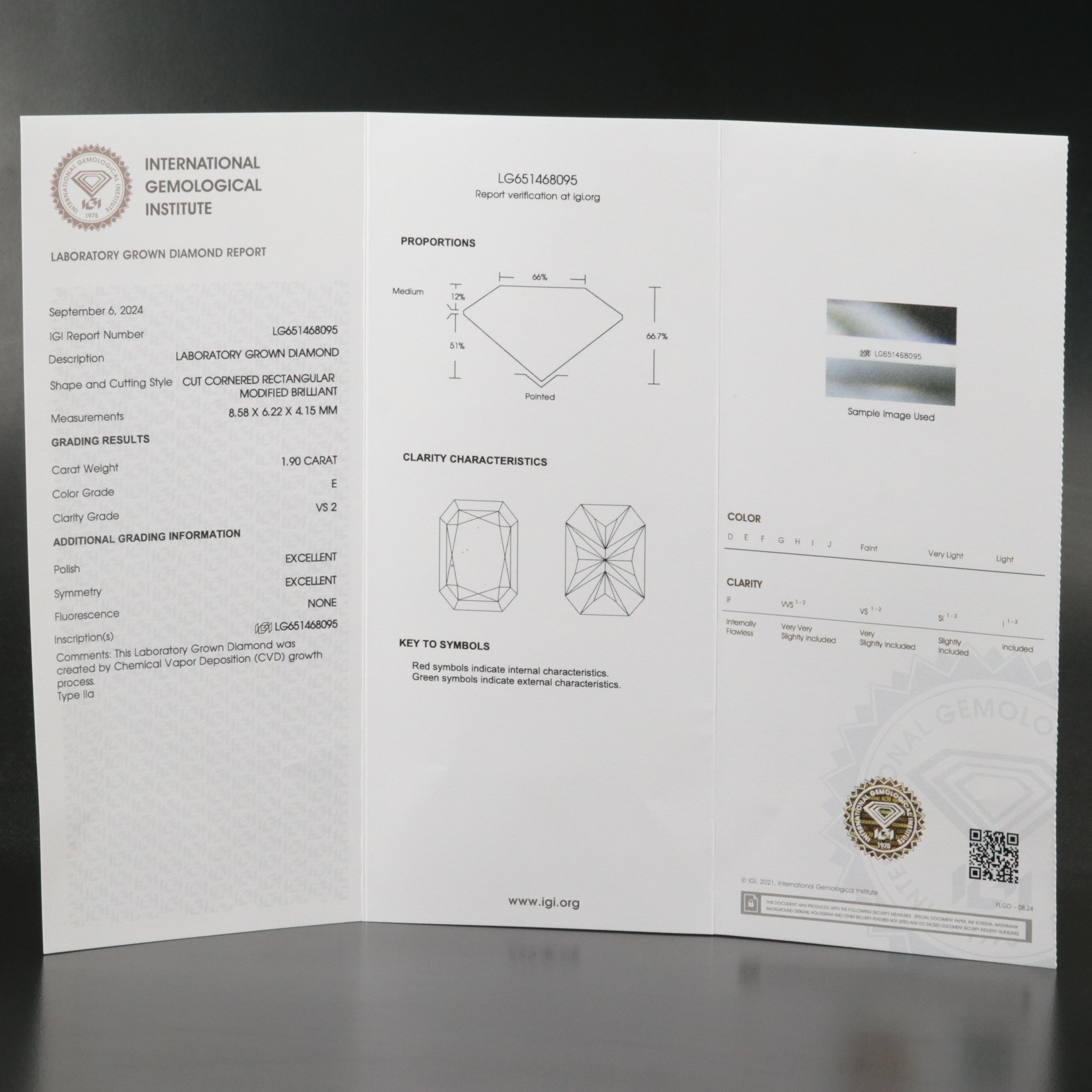 Loose 1.90 CT Lab Grown Diamond with IGI Report