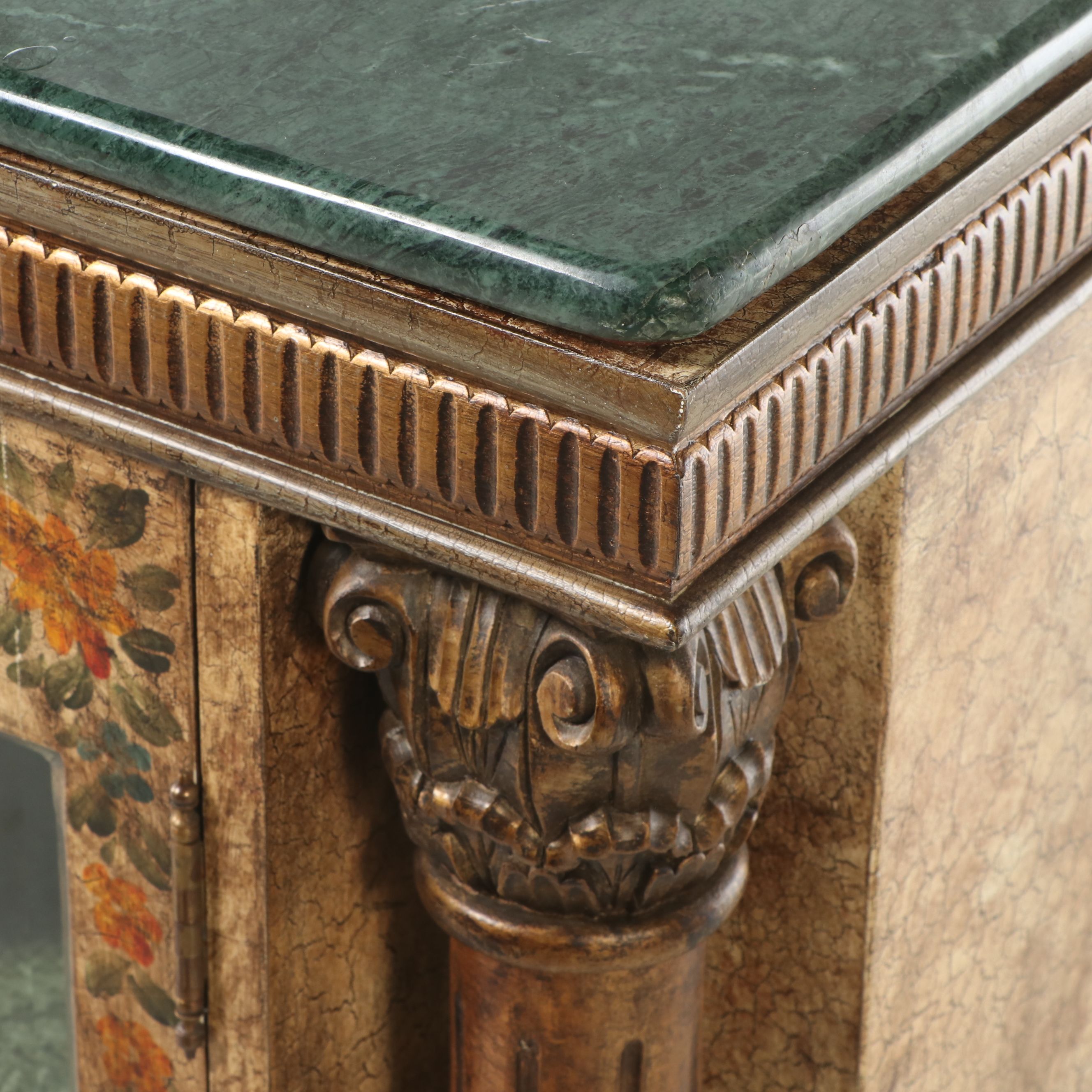 Gustavian Style Paint-Decorated Wooden Glass Front Cabinet, 20th Century