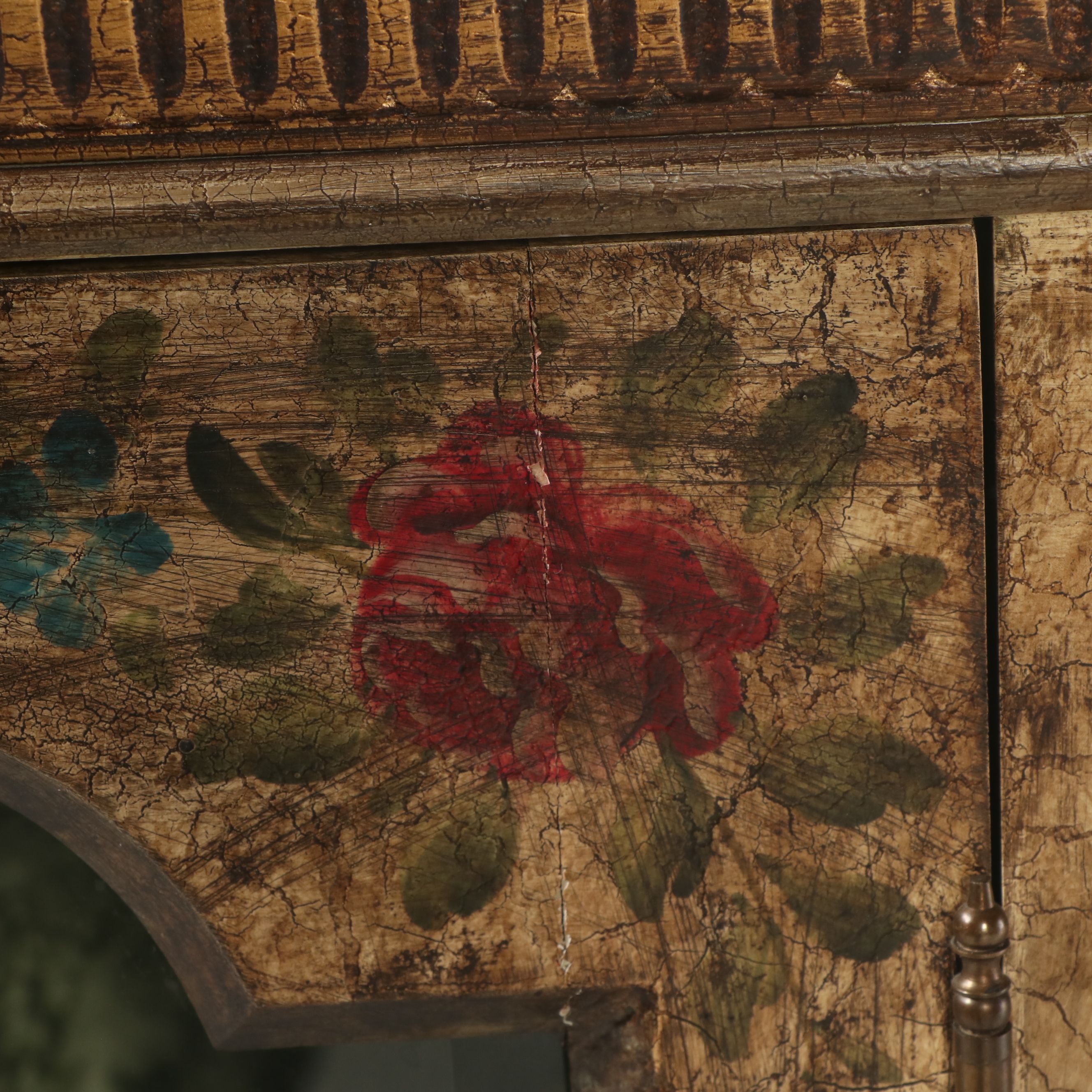 Gustavian Style Paint-Decorated Wooden Glass Front Cabinet, 20th Century