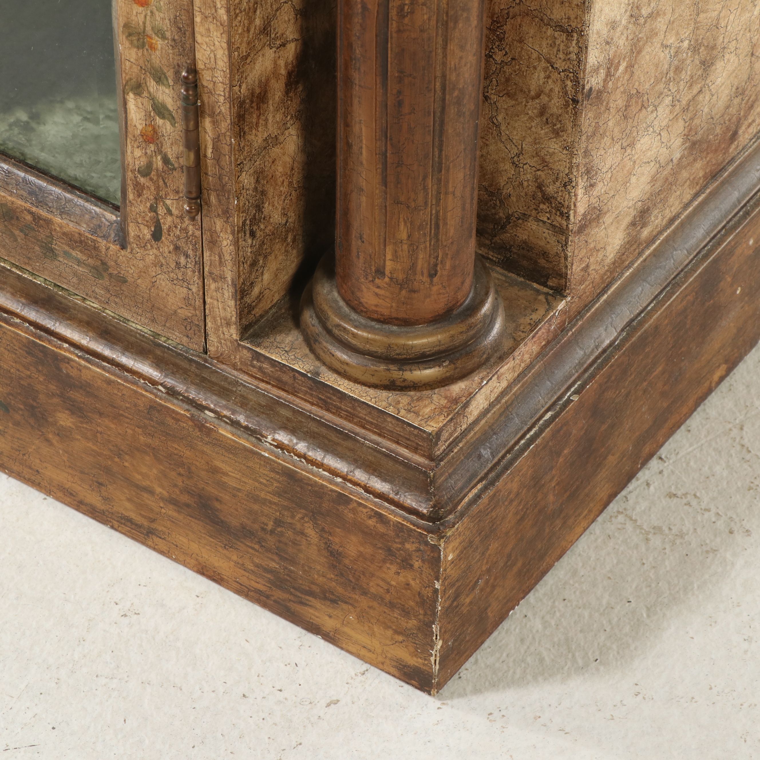 Gustavian Style Paint-Decorated Wooden Glass Front Cabinet, 20th Century