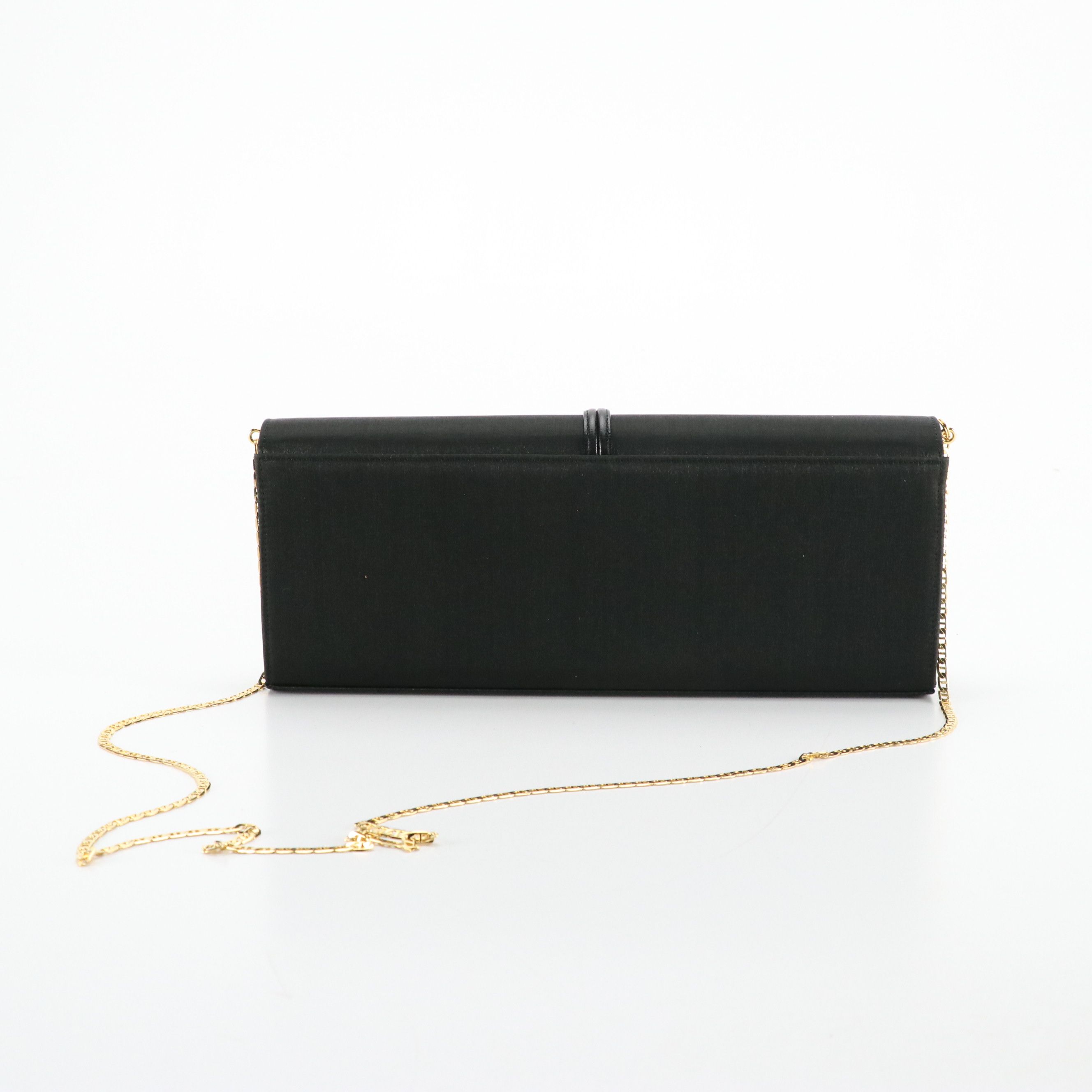 Ginza Kanematsu Vintage Button Embellished Black Satin Evening Clutch, With Box