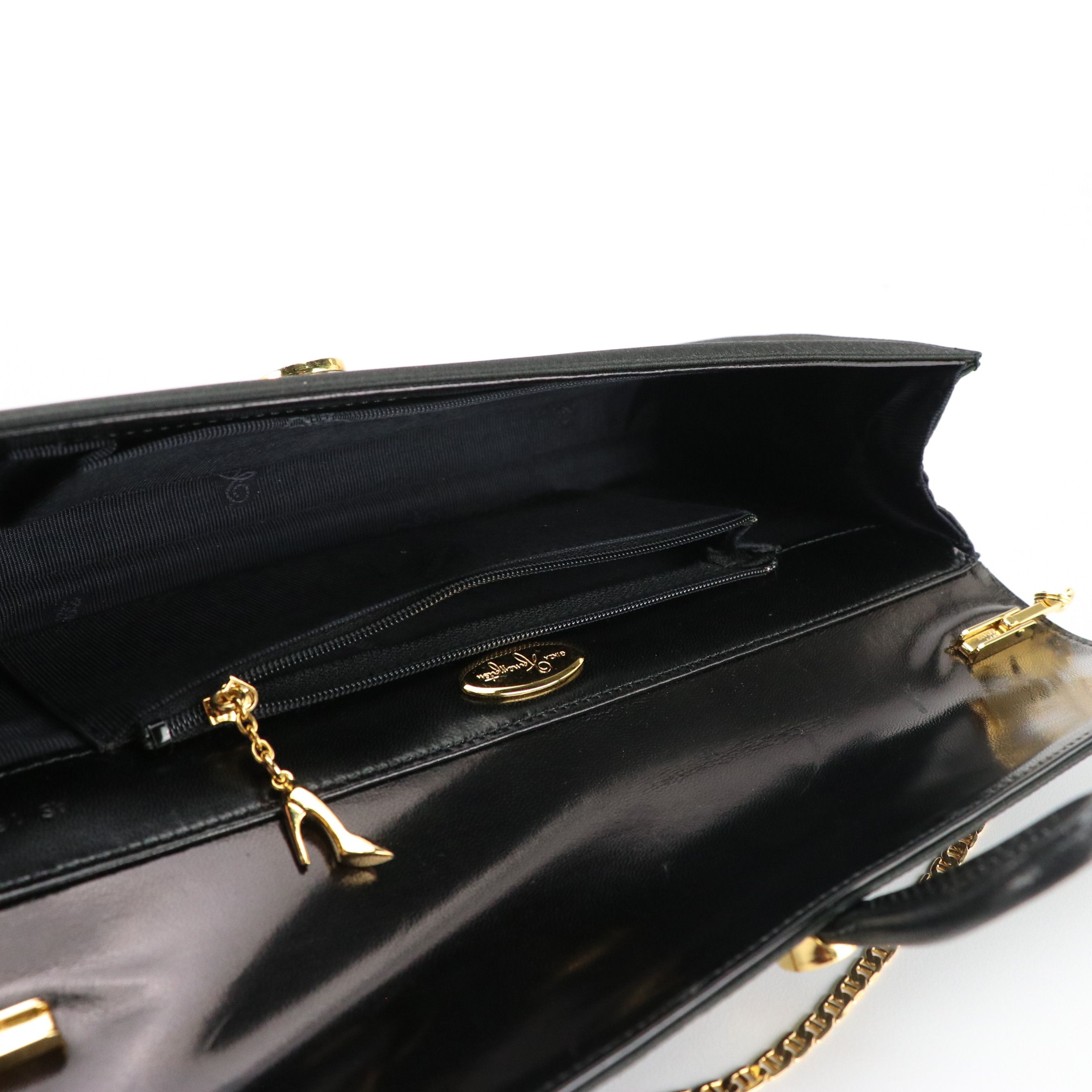Ginza Kanematsu Vintage Button Embellished Black Satin Evening Clutch, With Box