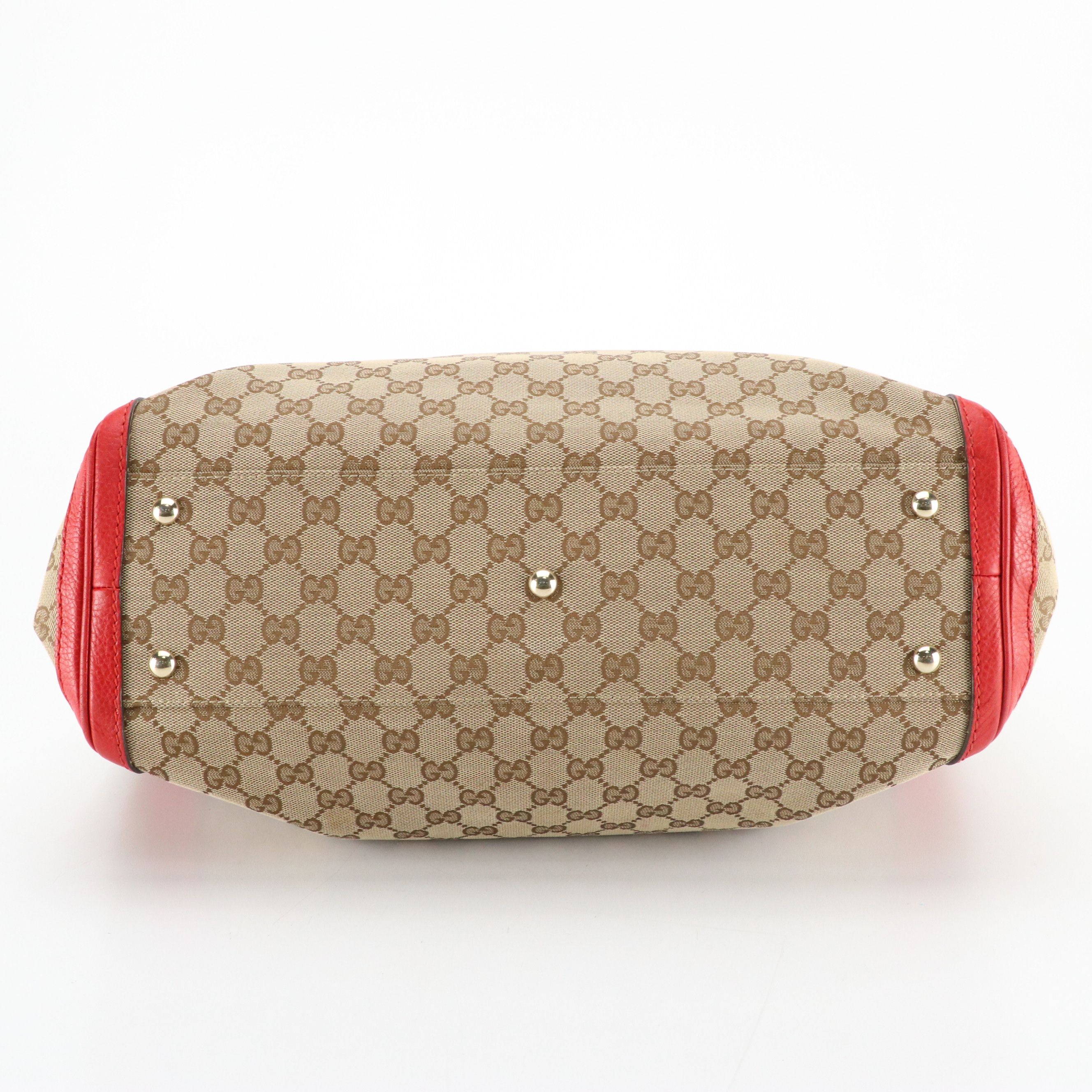 Gucci Large Bella Tote in GG Canvas and Red Leather with Bamboo Accents
