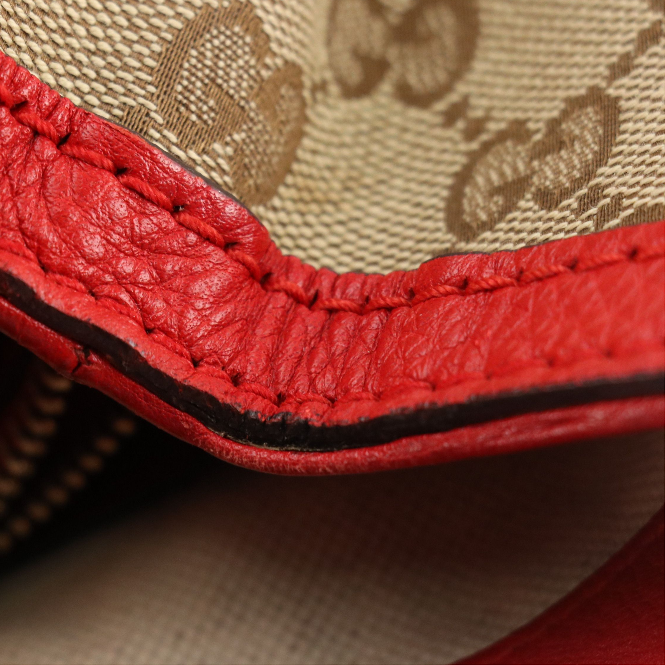 Gucci Large Bella Tote in GG Canvas and Red Leather with Bamboo Accents