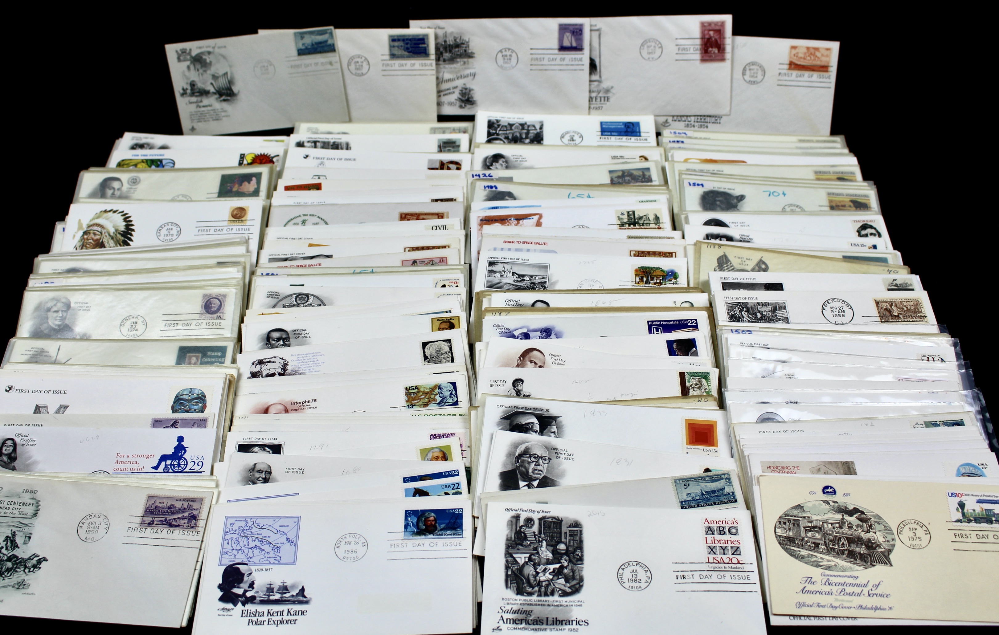 350 U.S. First Day Covers, All with Cachets, Unaddressed