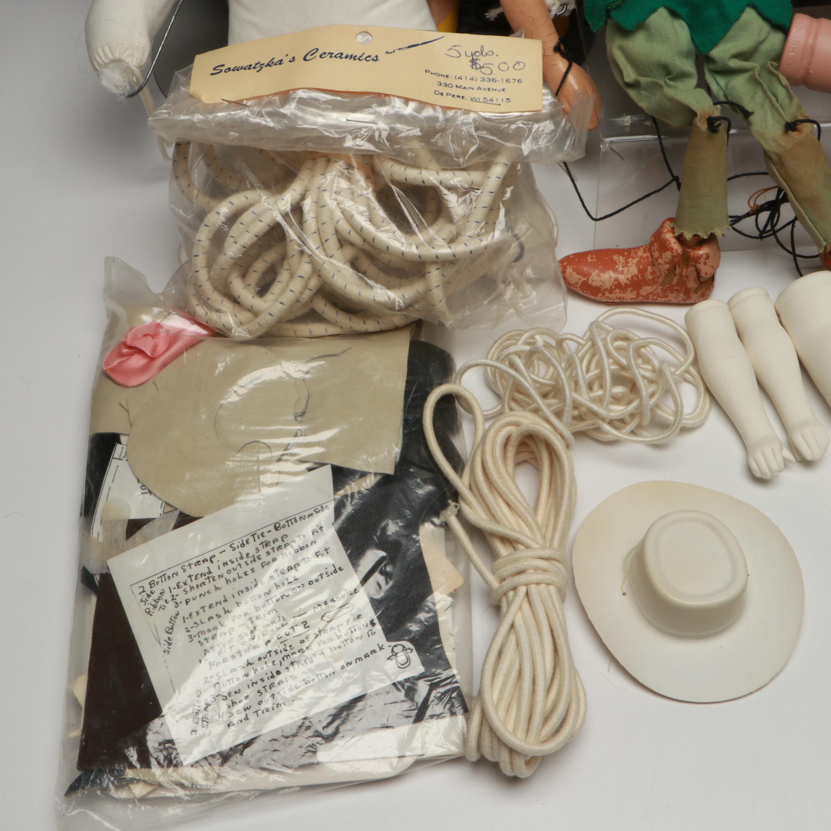Peter Pan Marionette Dolls with Other Porcelain and Cloth Doll Parts
