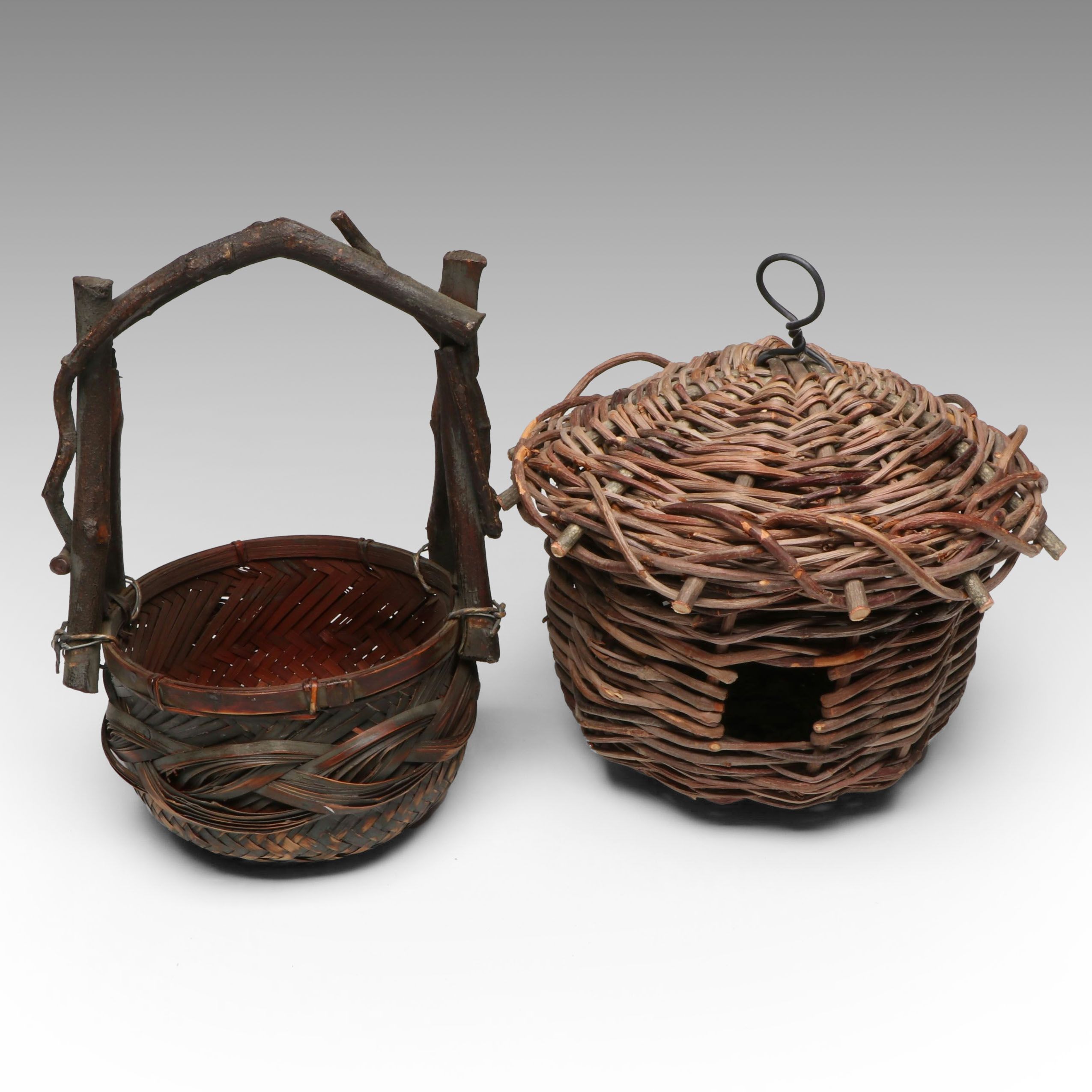 Nova Scotian Mrs. Wilmot Micmac Ash Basket and Mr. Hiltz Witherod Birdhouse