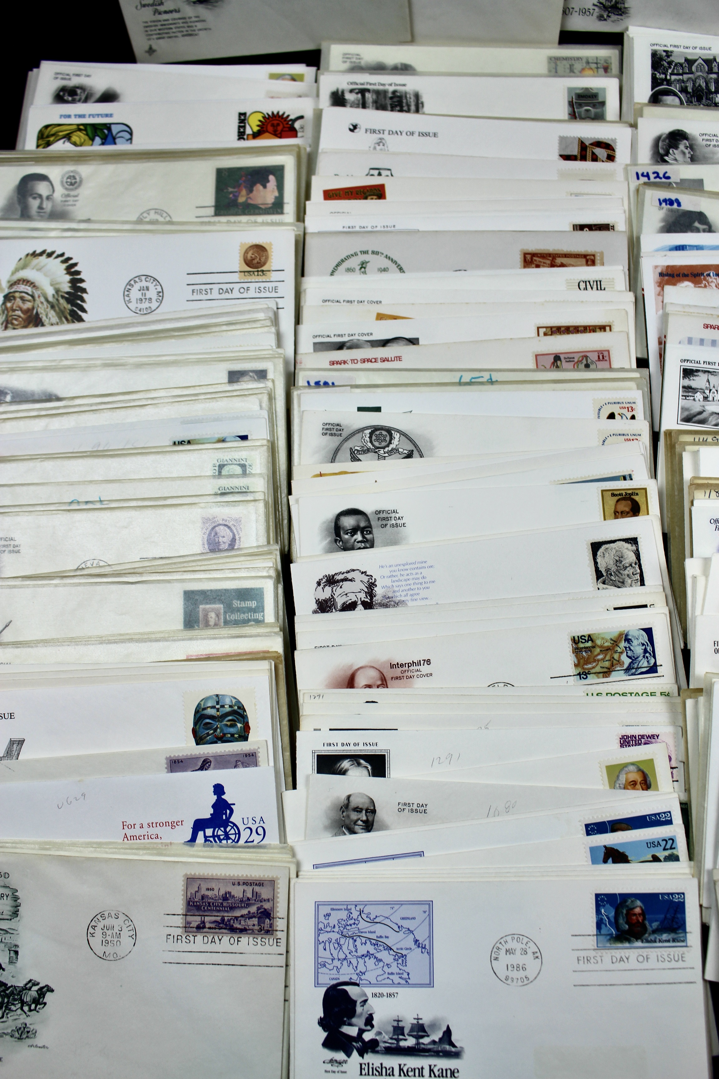 350 U.S. First Day Covers, All with Cachets, Unaddressed