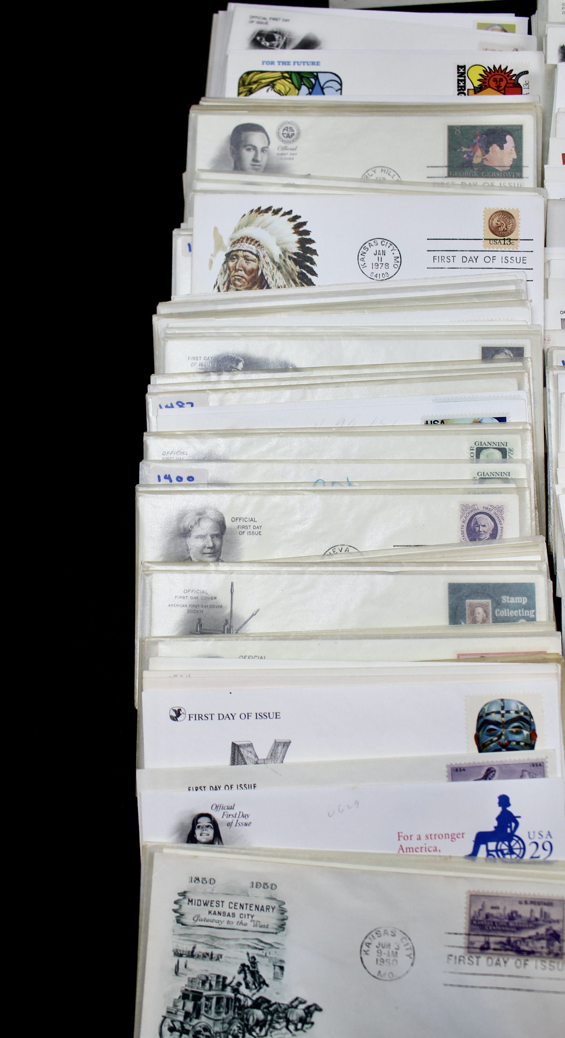 350 U.S. First Day Covers, All with Cachets, Unaddressed