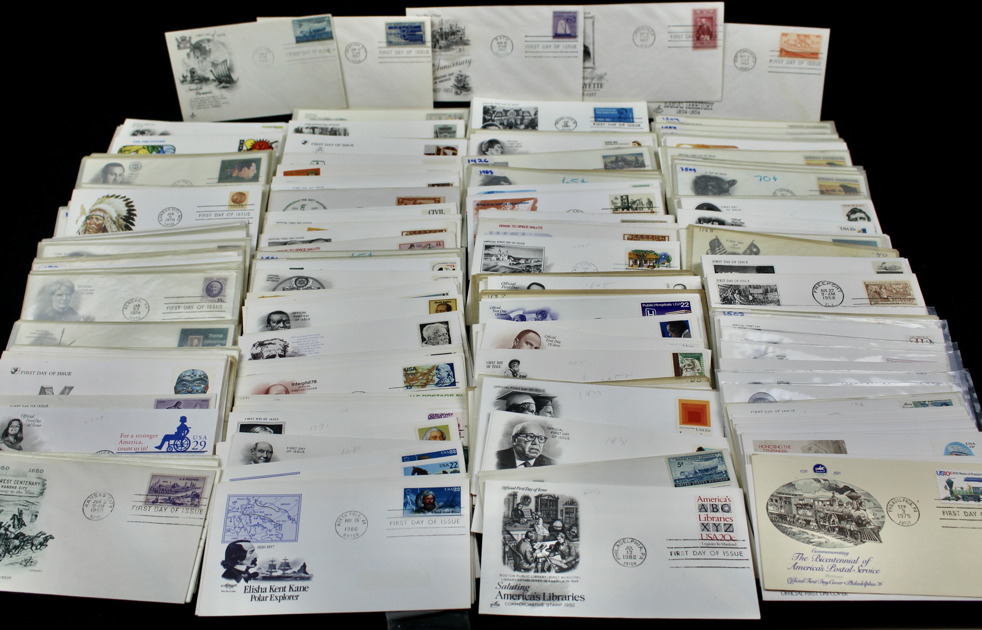 350 U.S. First Day Covers, All with Cachets, Unaddressed