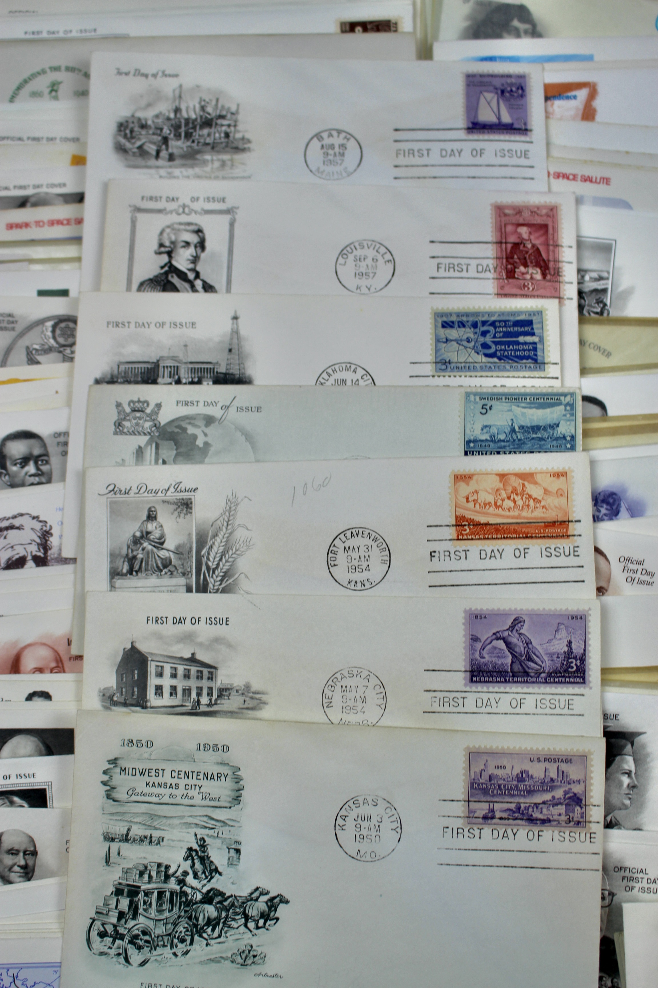 350 U.S. First Day Covers, All with Cachets, Unaddressed
