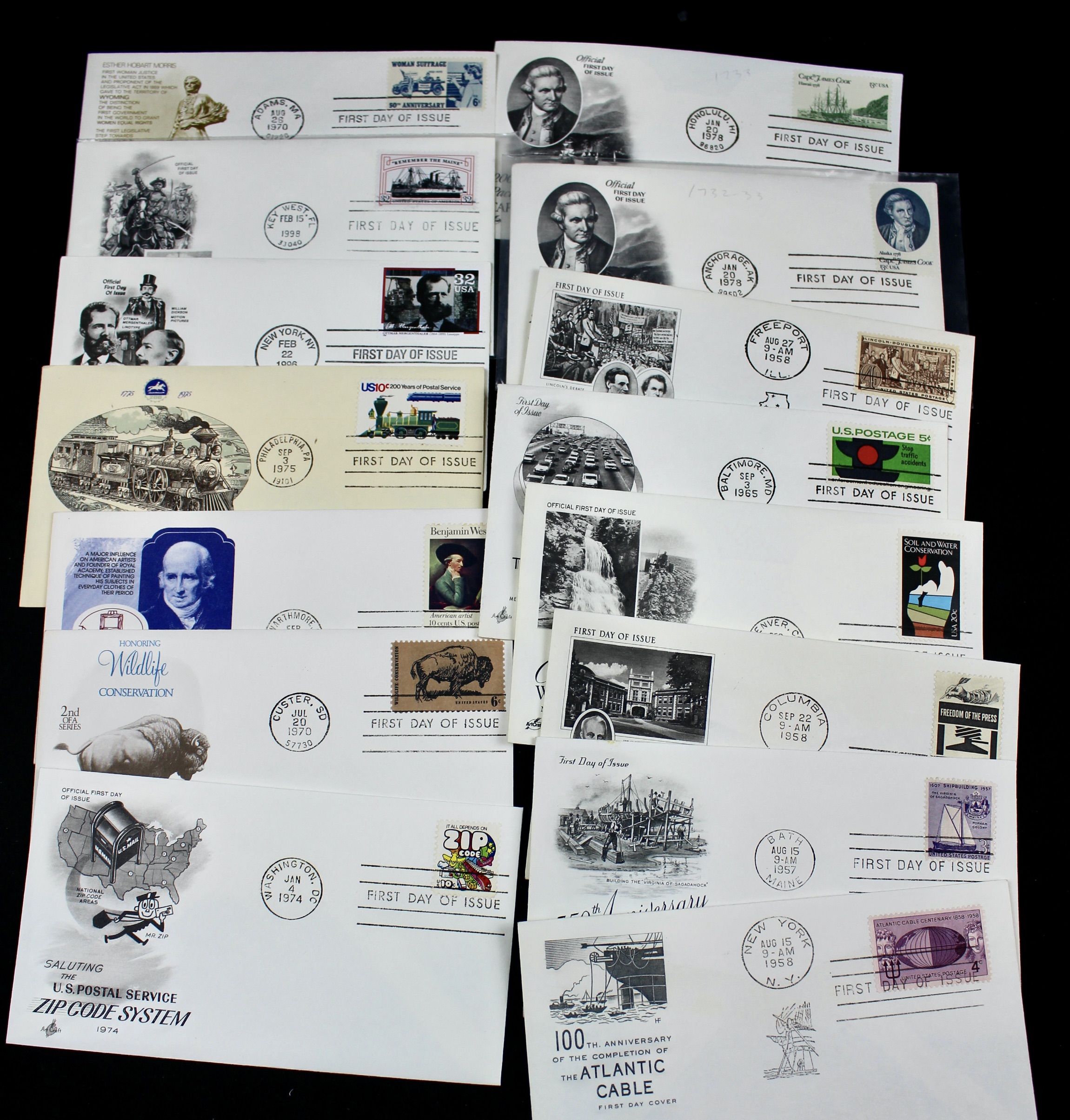 350 U.S. First Day Covers, All with Cachets, Unaddressed