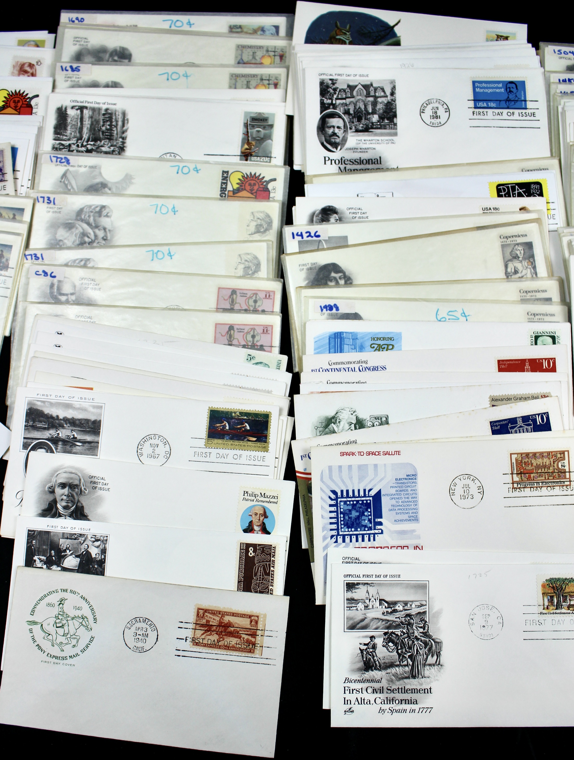 350 U.S. First Day Covers, All with Cachets, Unaddressed