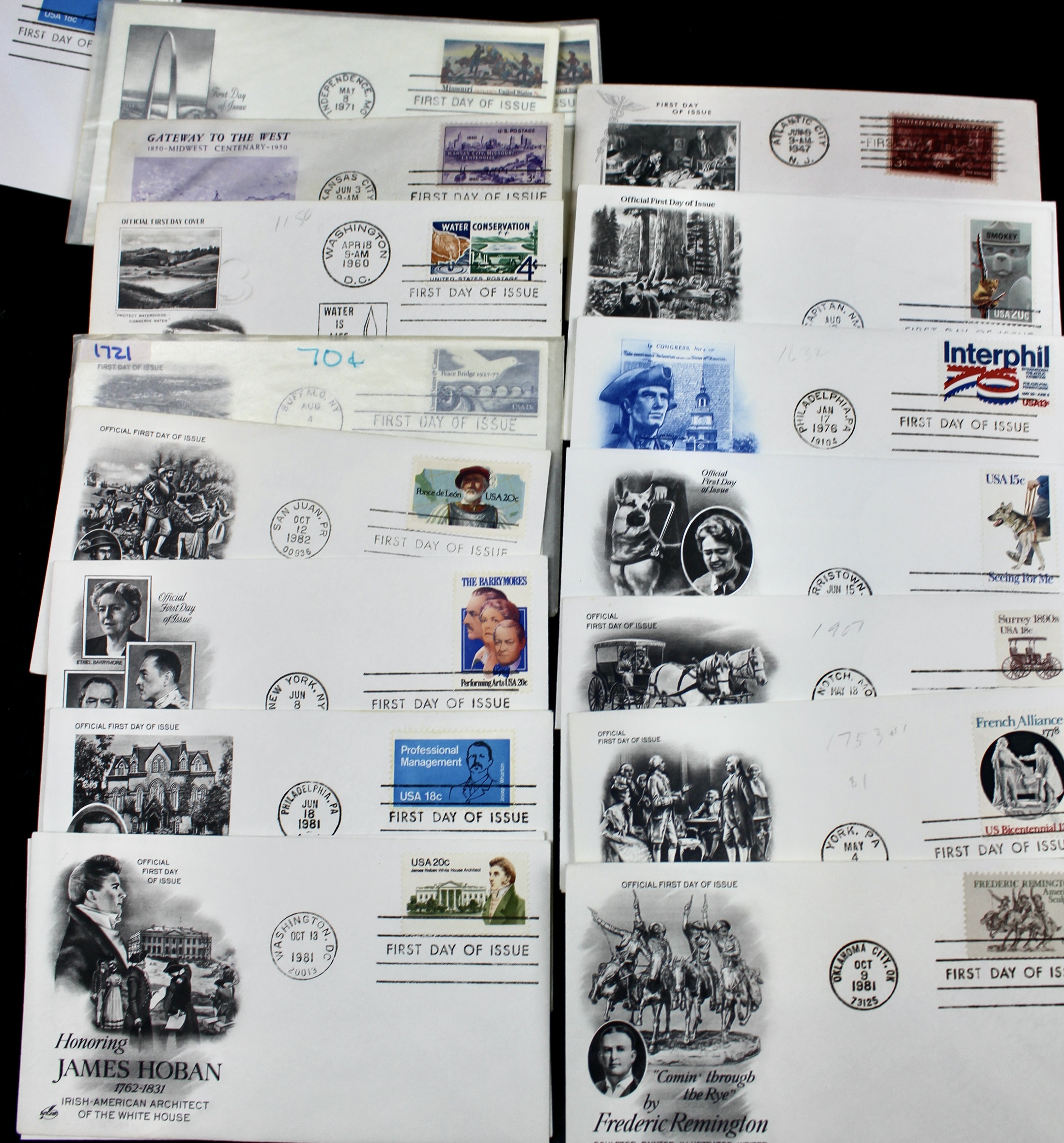 350 U.S. First Day Covers, All with Cachets, Unaddressed