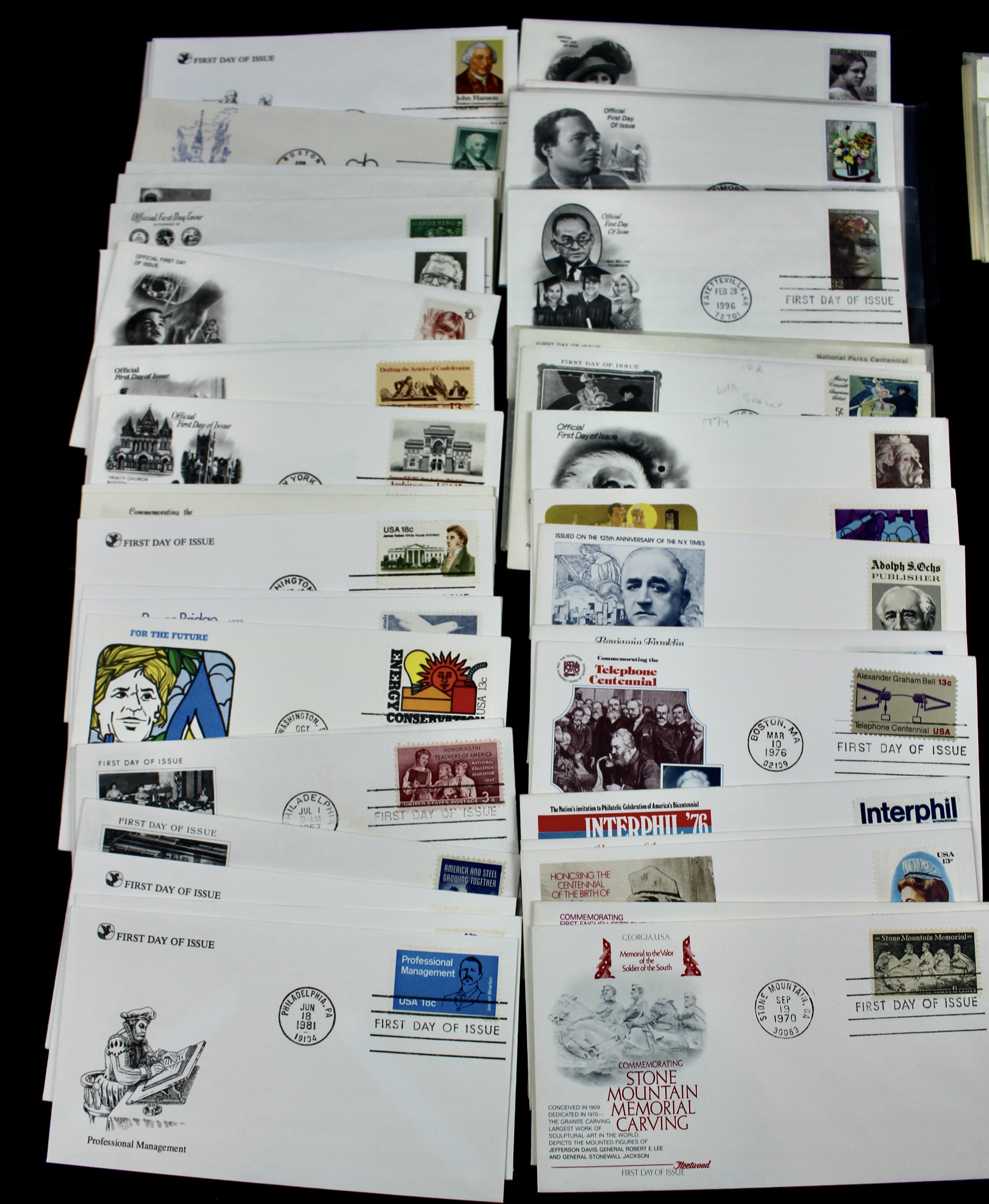 350 U.S. First Day Covers, All with Cachets, Unaddressed
