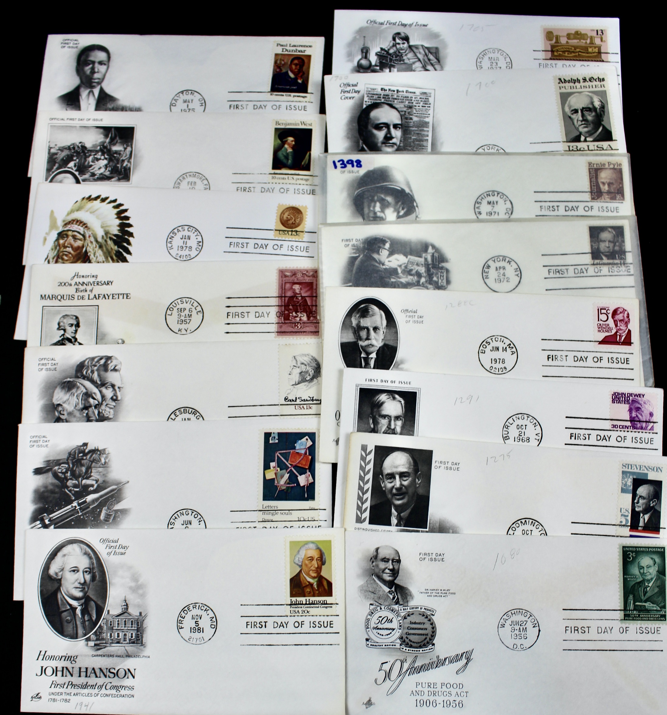 350 U.S. First Day Covers, All with Cachets, Unaddressed
