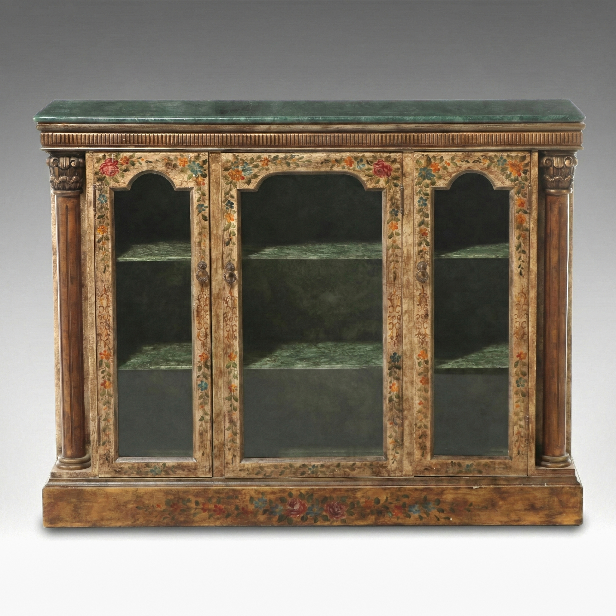 Gustavian Style Paint-Decorated Wooden Glass Front Cabinet, 20th Century