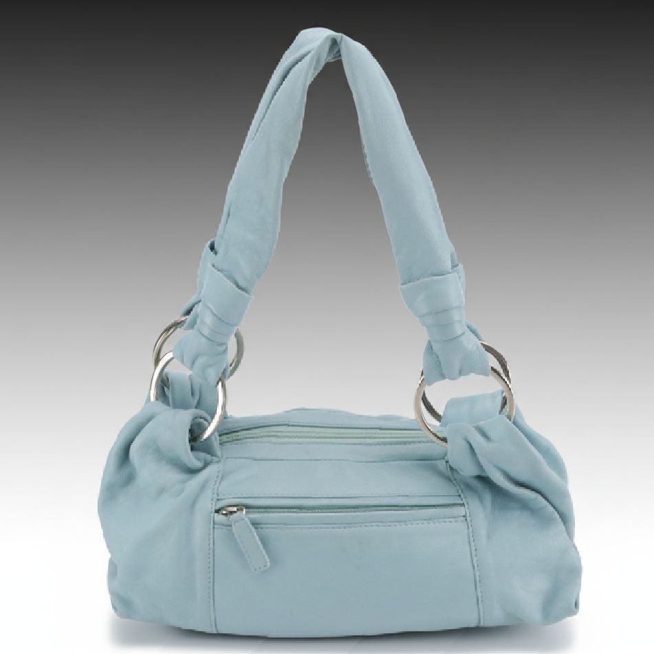 Capaccioli Blue Lambskin Leather Shoulder Bag