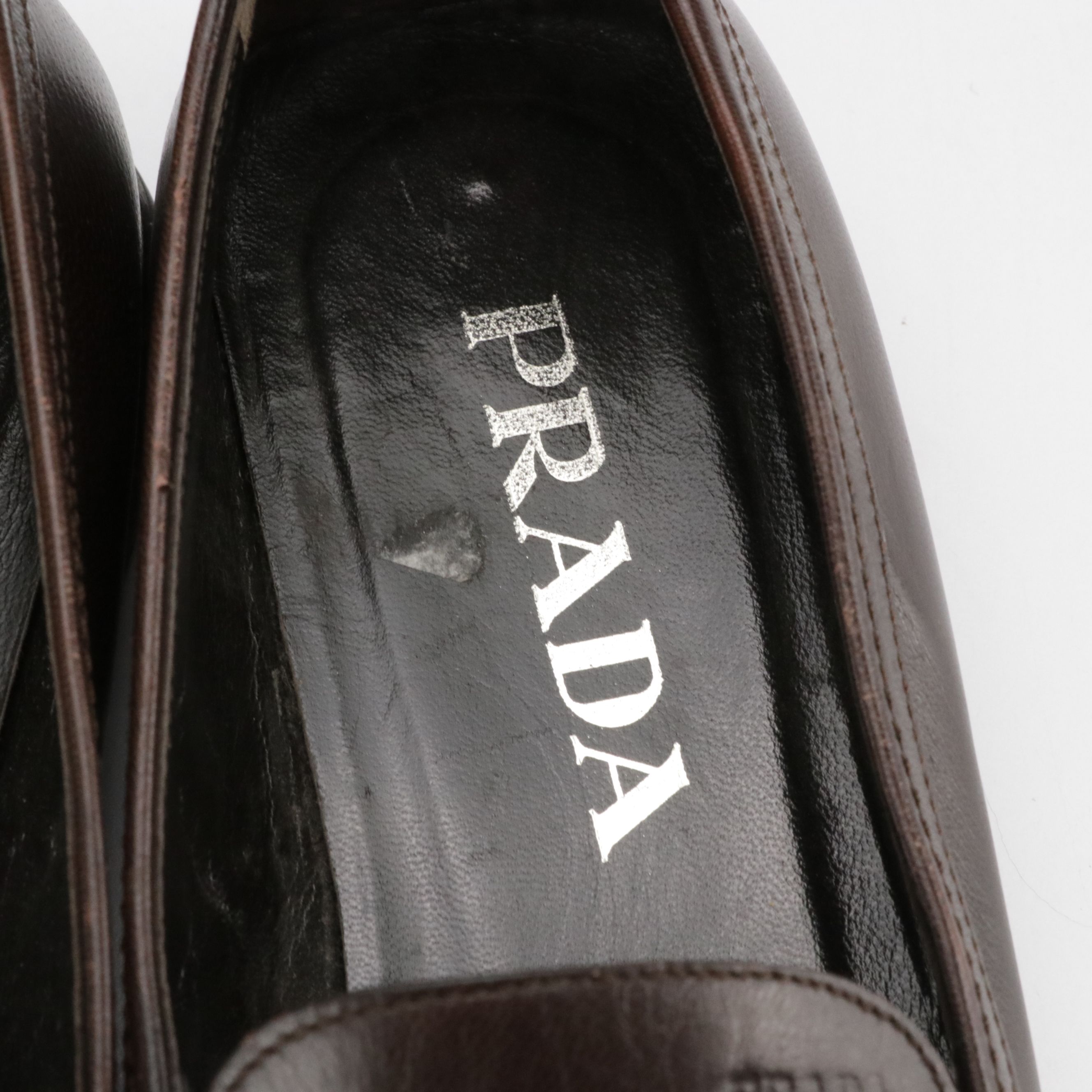 Prada Square-Toe Loafers in Chocolate Brown Calfskin Leather