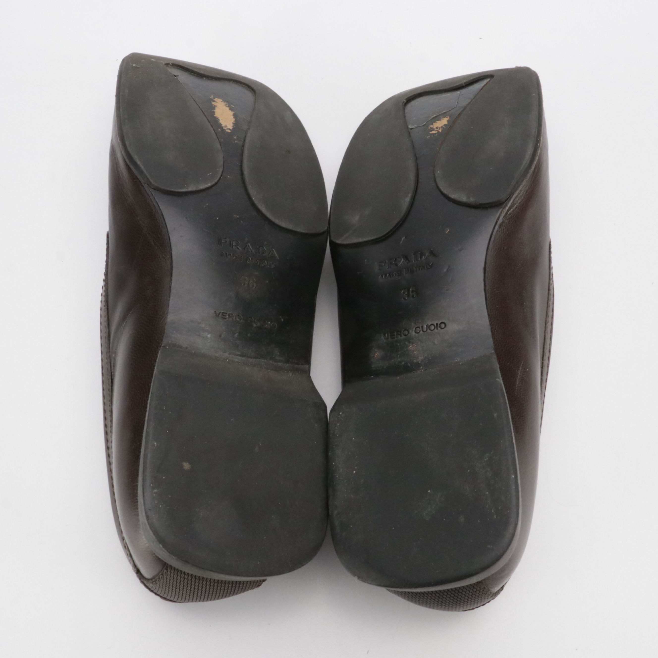 Prada Square-Toe Loafers in Chocolate Brown Calfskin Leather