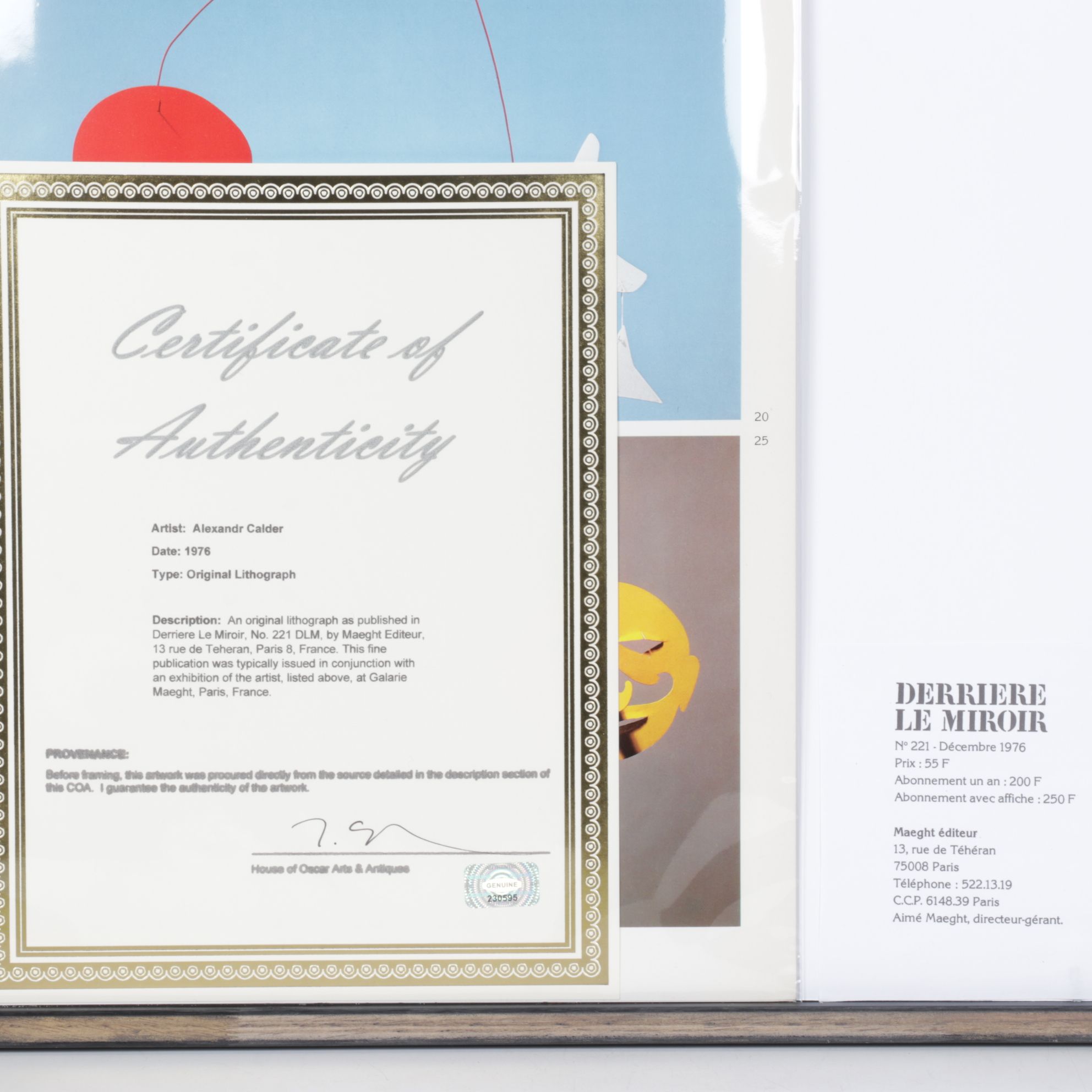 Alexander Calder Lithograph Left Side Cover for "Derrière le Miroir #221", 1976