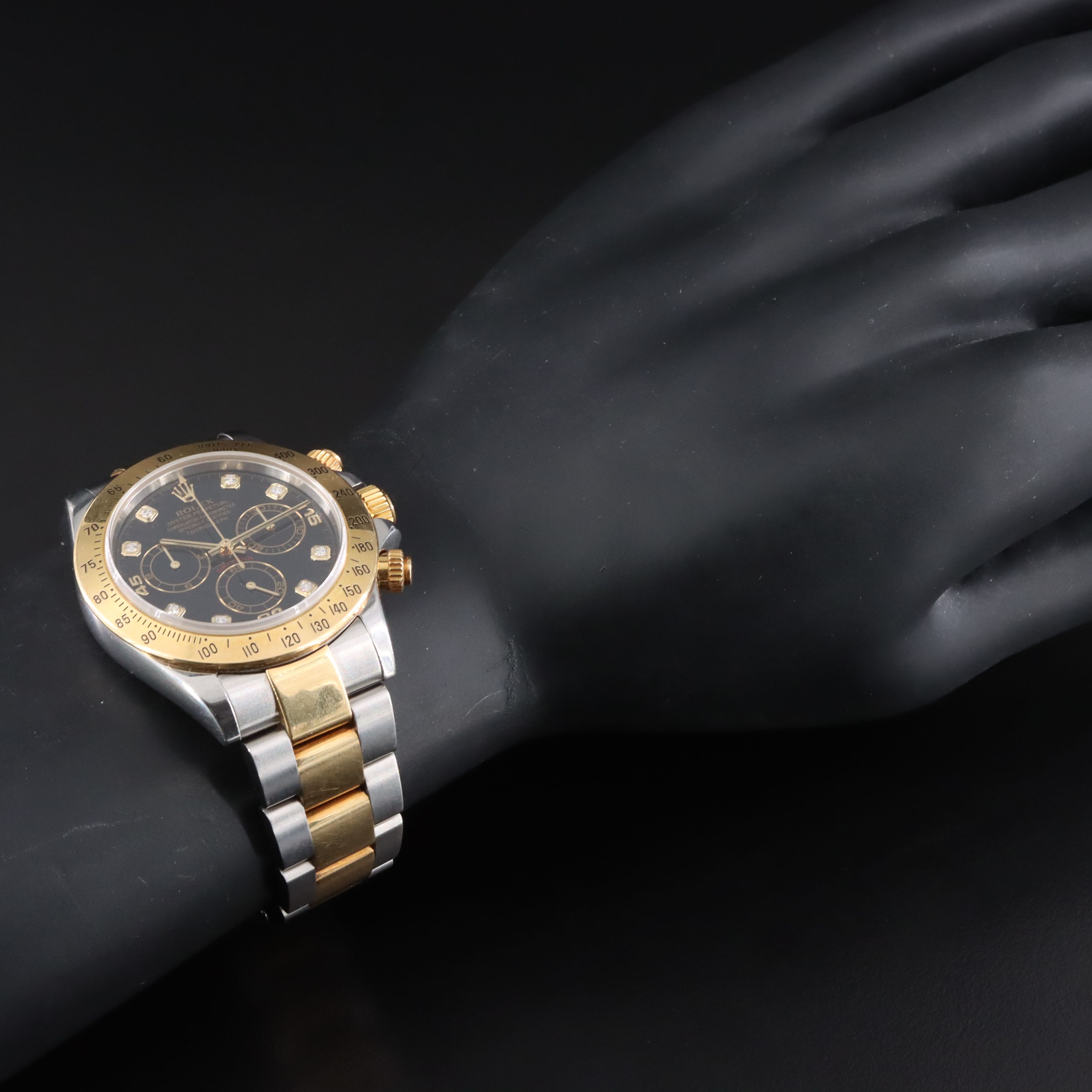 2000 Rolex Cosmograph Daytona  Black Serti Diamond Dial Two Tone 116523 Watch