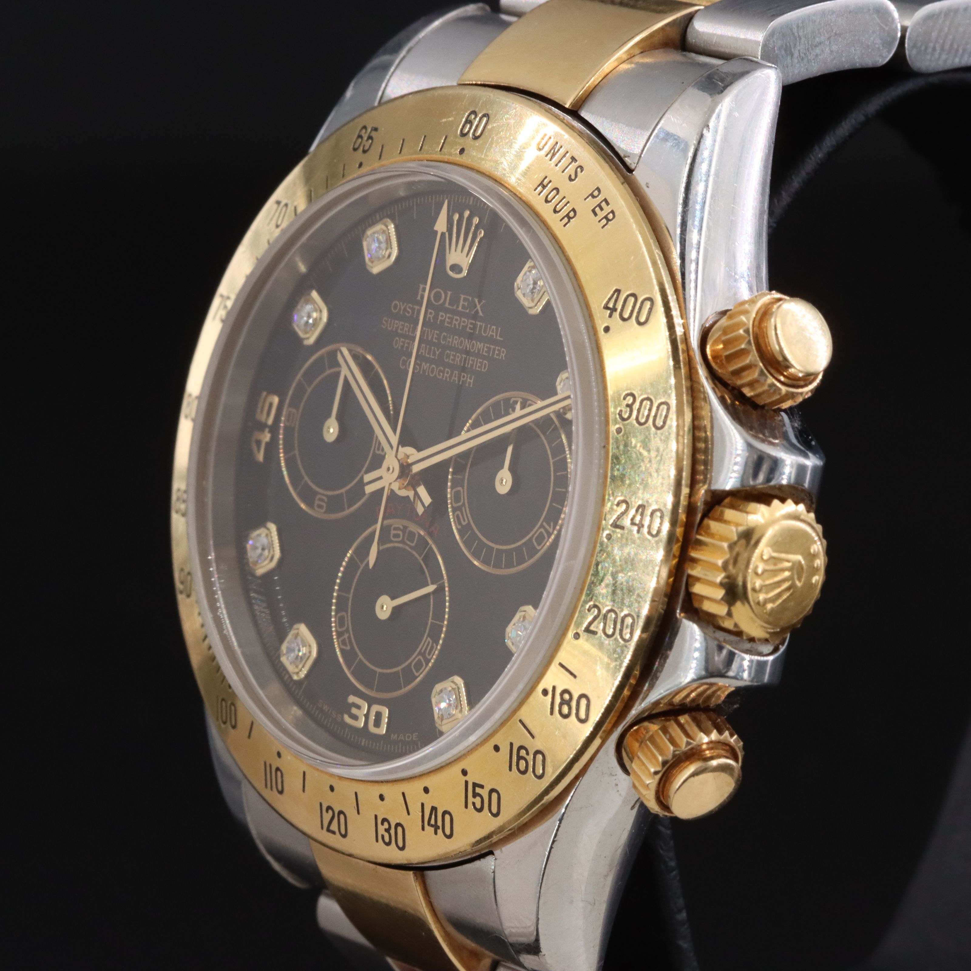 2000 Rolex Cosmograph Daytona  Black Serti Diamond Dial Two Tone 116523 Watch