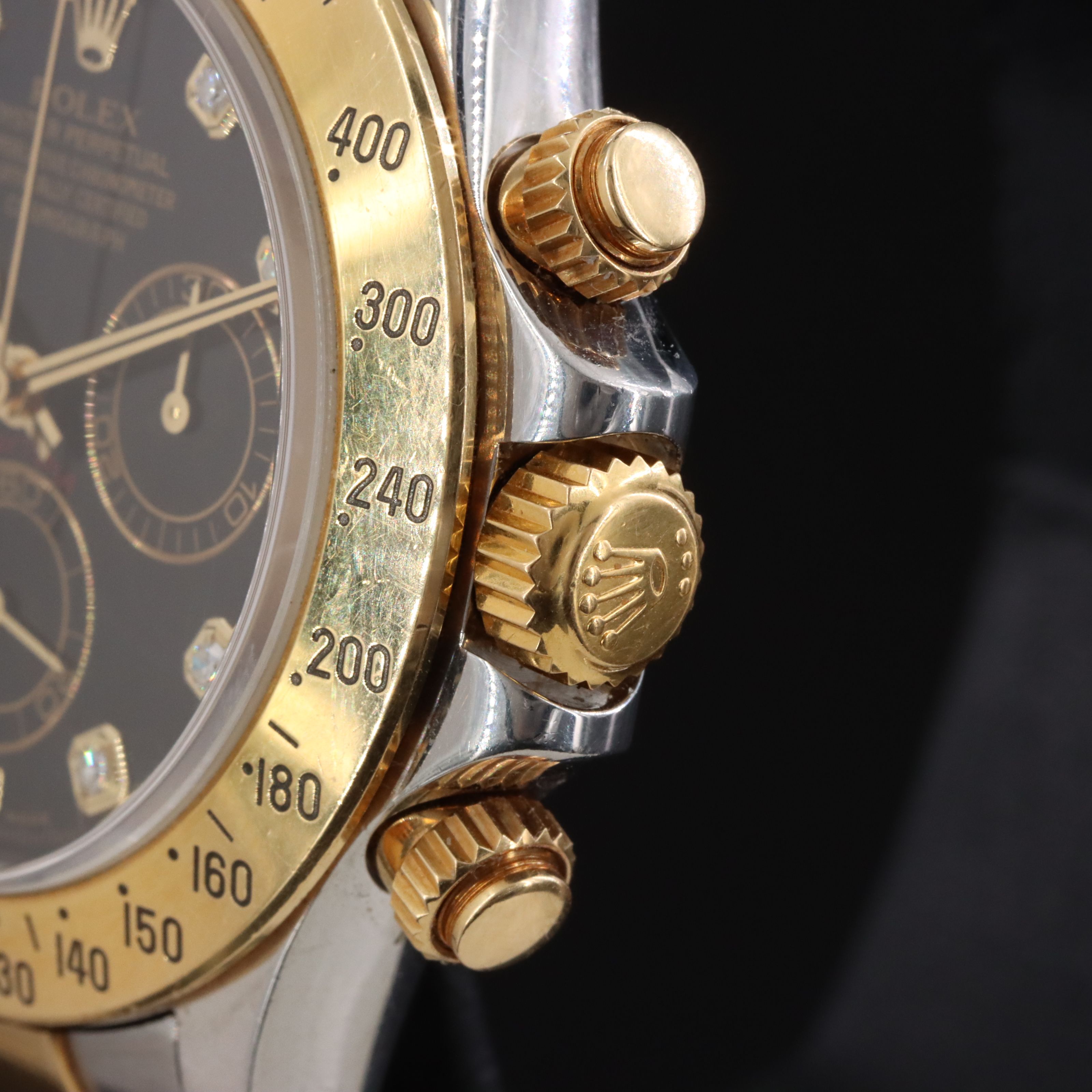 2000 Rolex Cosmograph Daytona  Black Serti Diamond Dial Two Tone 116523 Watch