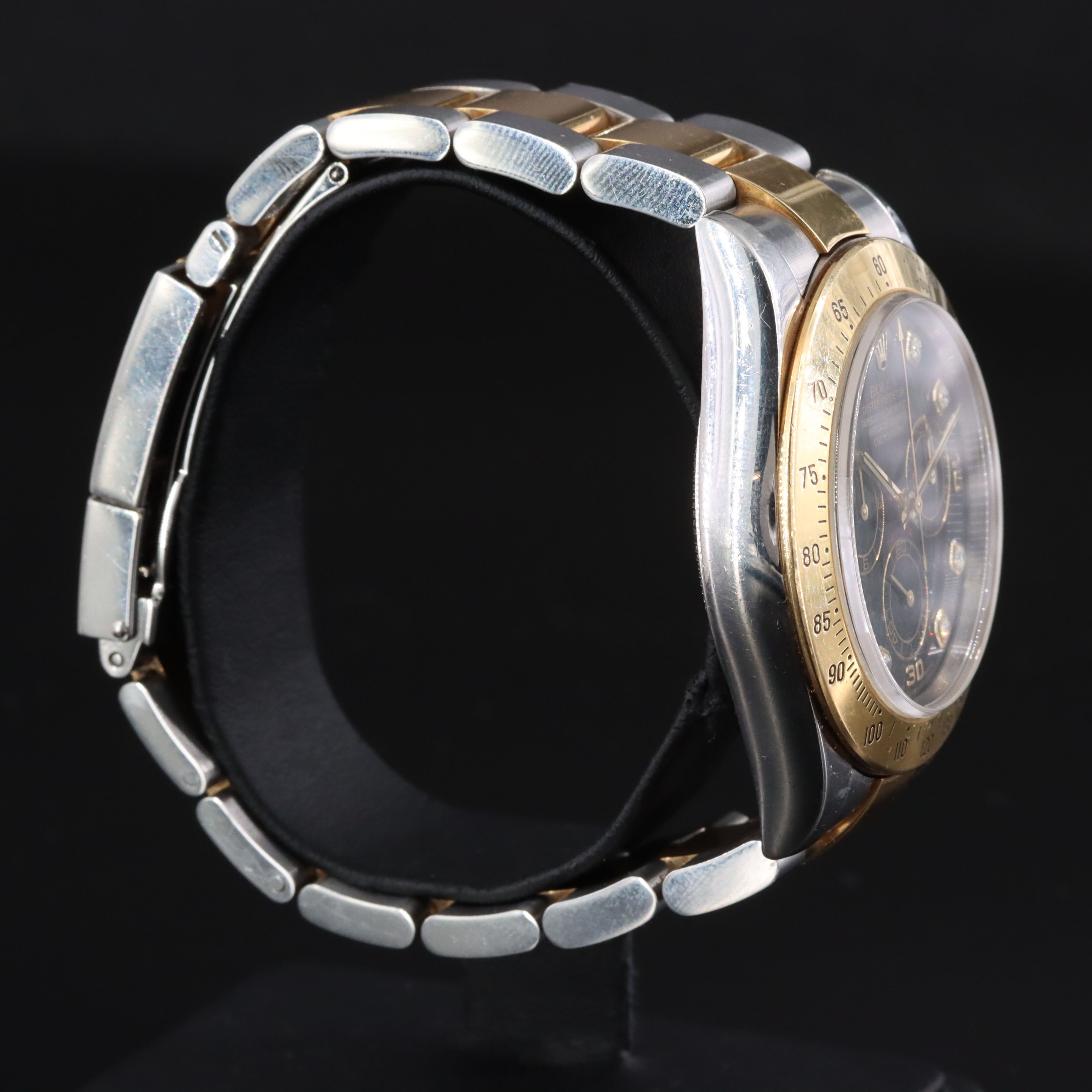 2000 Rolex Cosmograph Daytona  Black Serti Diamond Dial Two Tone 116523 Watch